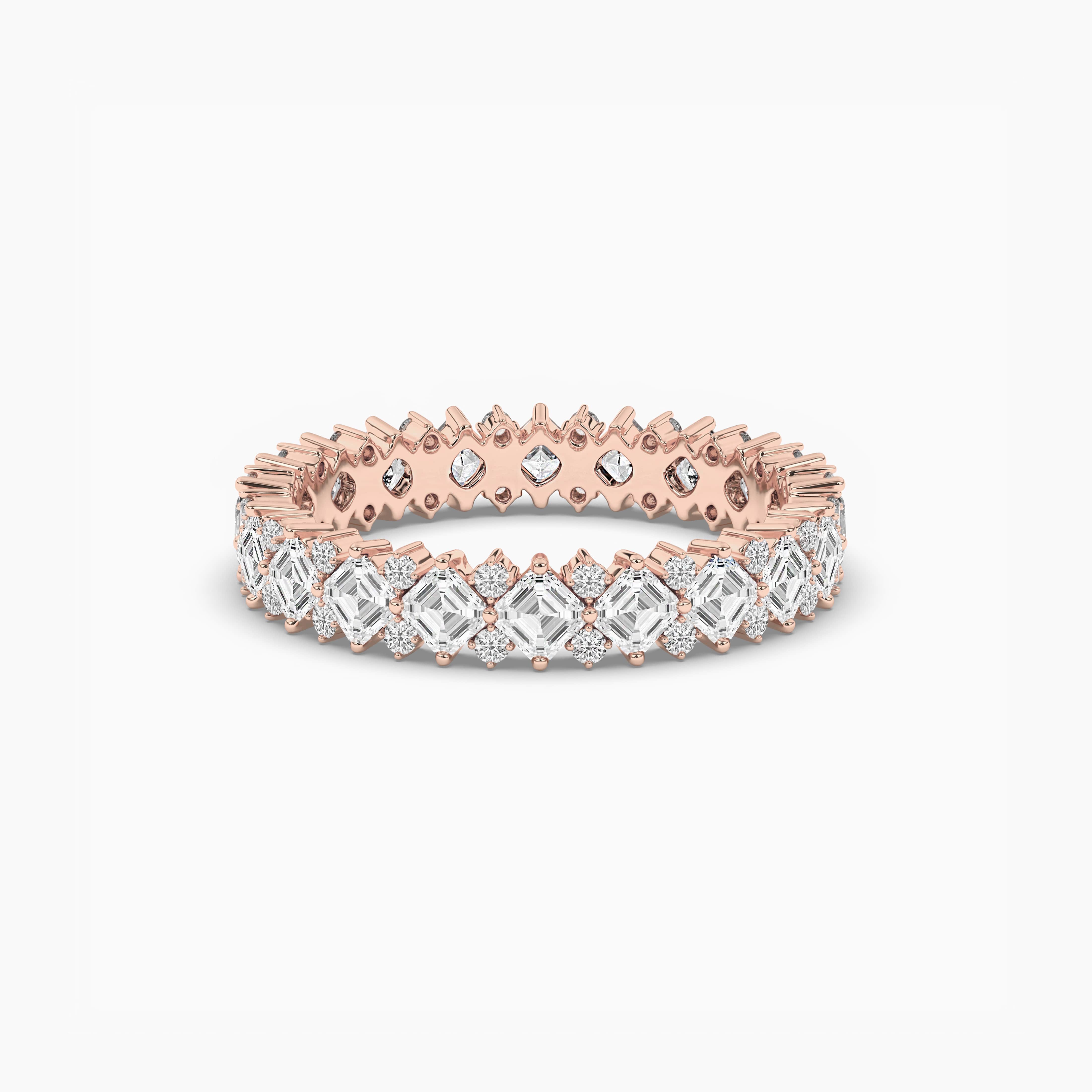 Eternity Ring with Prong Set Asscher & Round Cut Diamonds in Rose Gold