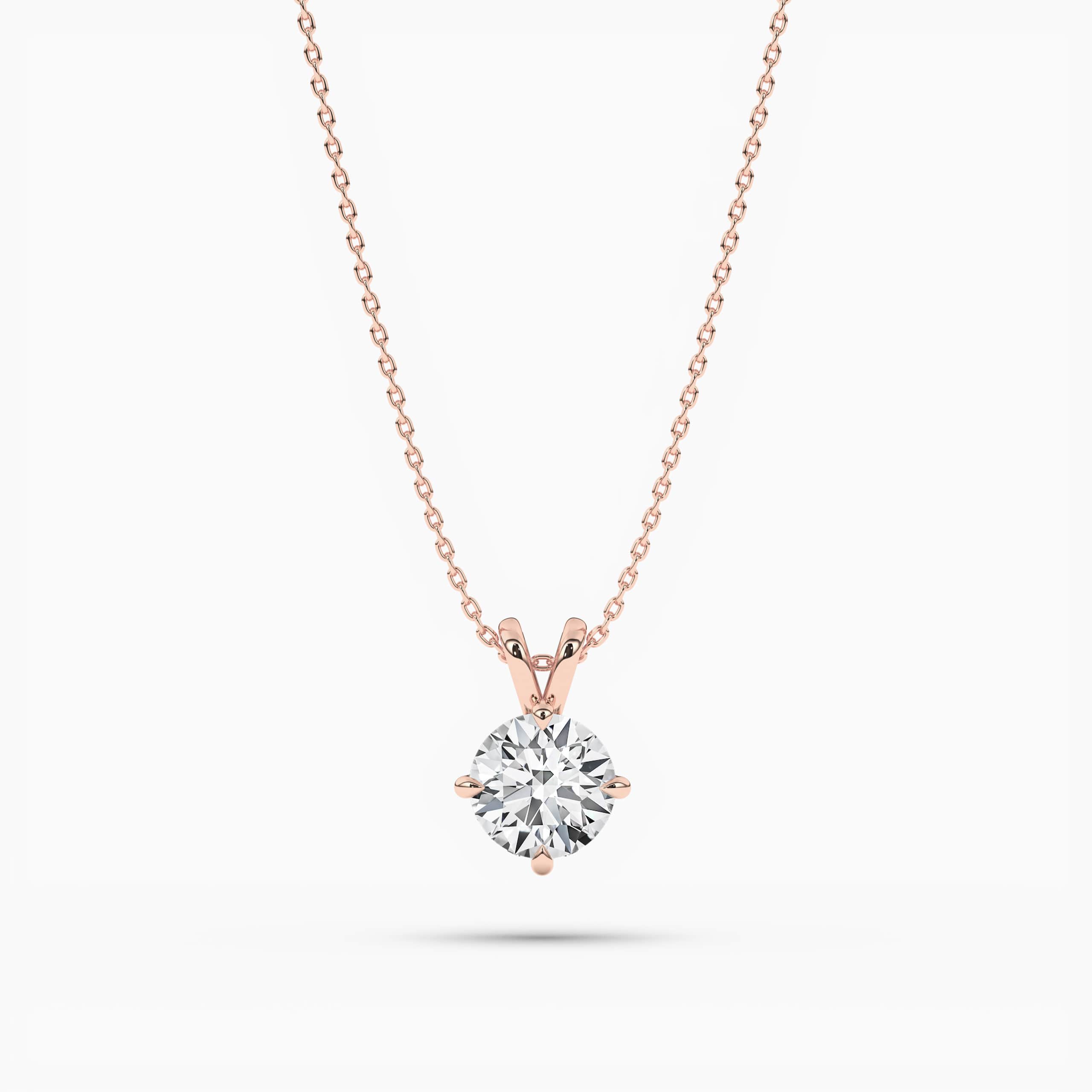 Round Cut Diamond Solitaire Pendant Necklace in Rose Gold