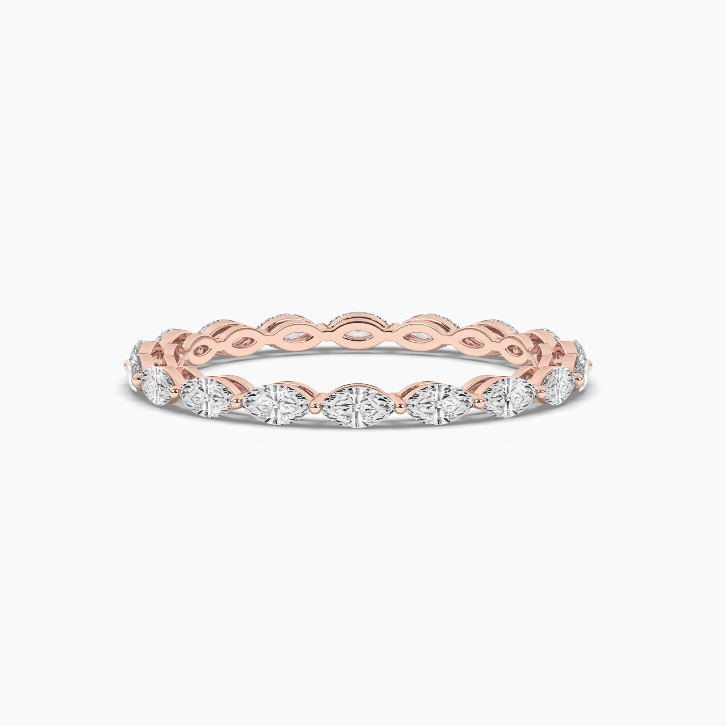 marquise shape shared prong eternity ring in rose gold