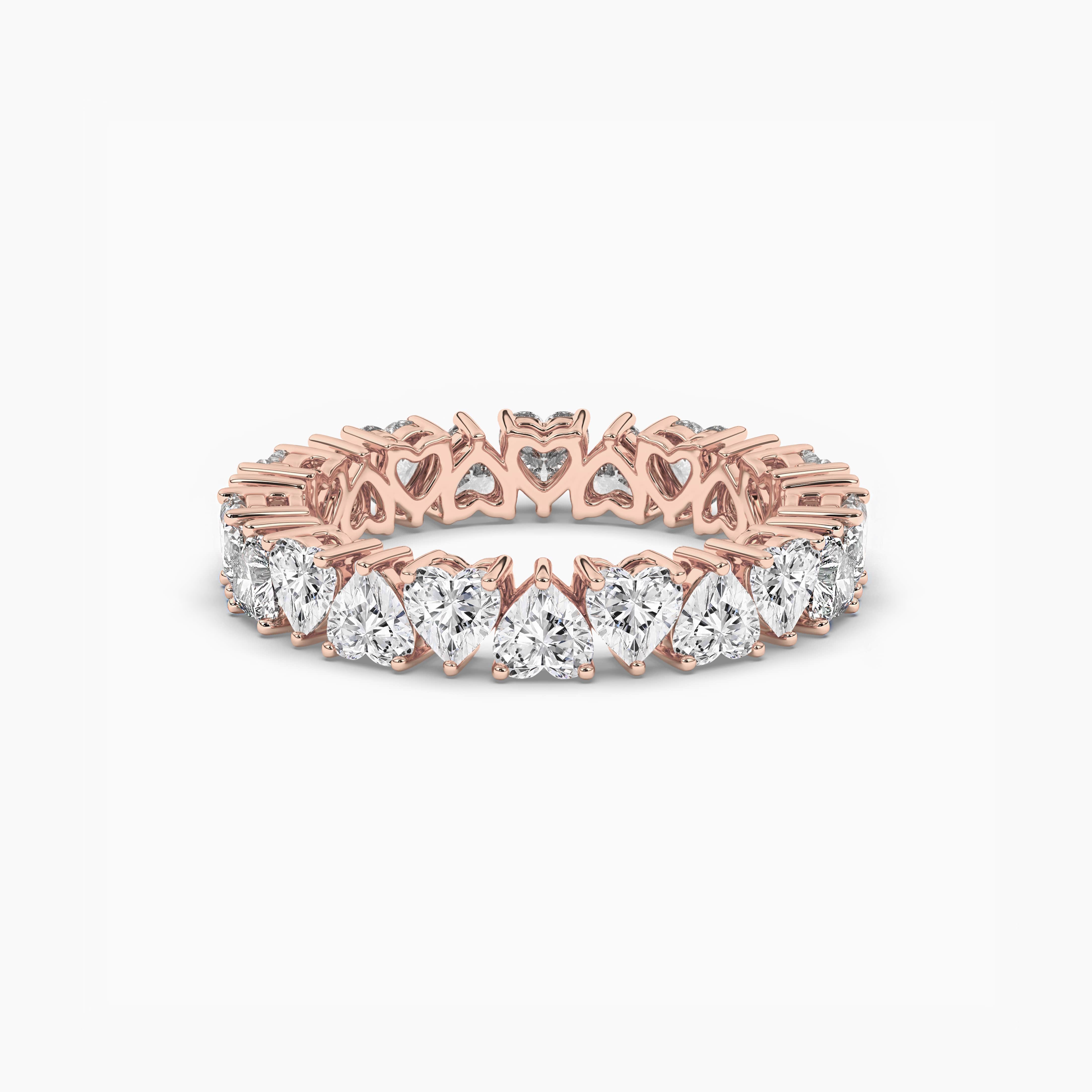 Heart Cut Alternate Eternity Wedding Band In Rose Gold