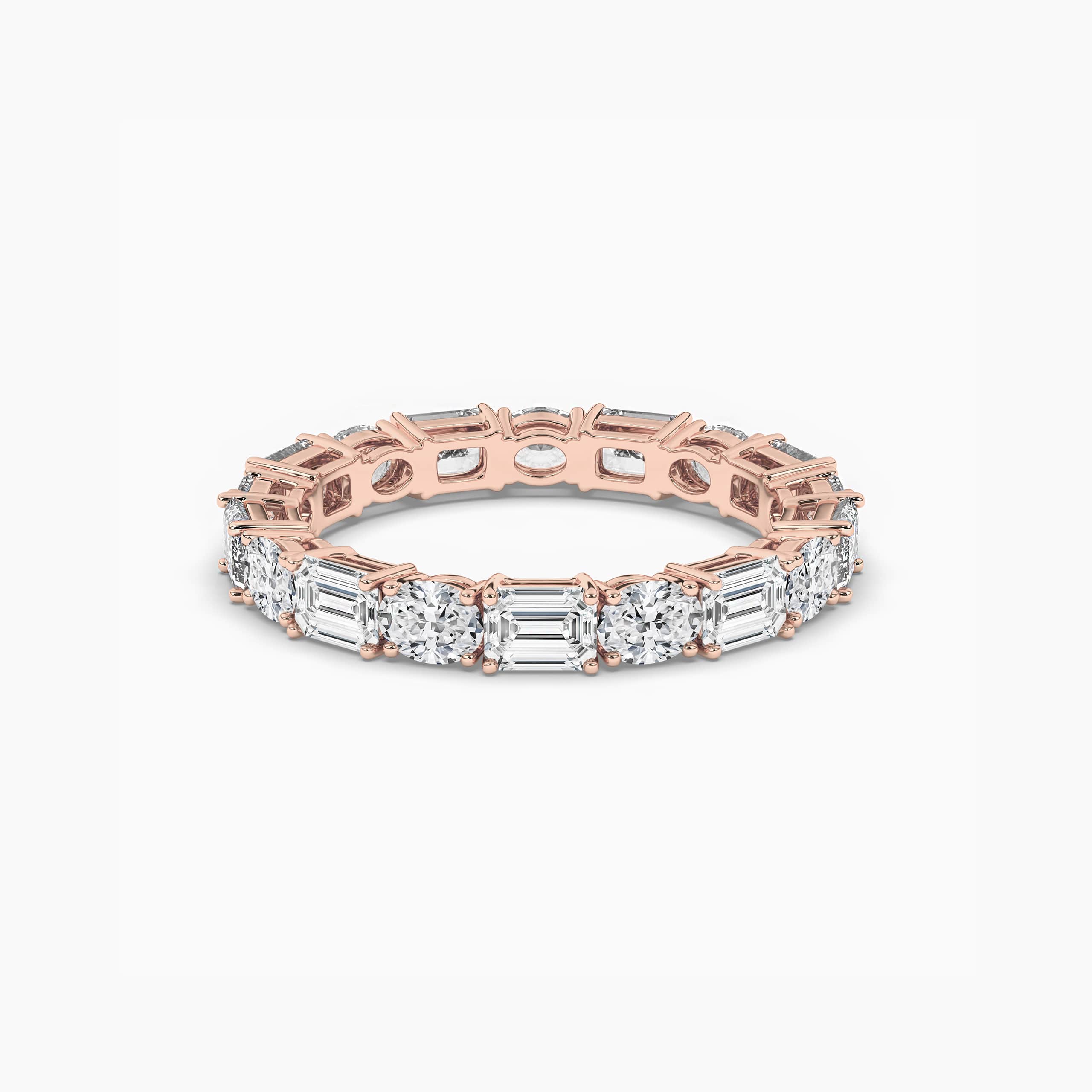 East West Oval & Emerald Cut in Eternity Ring In Rose Gold