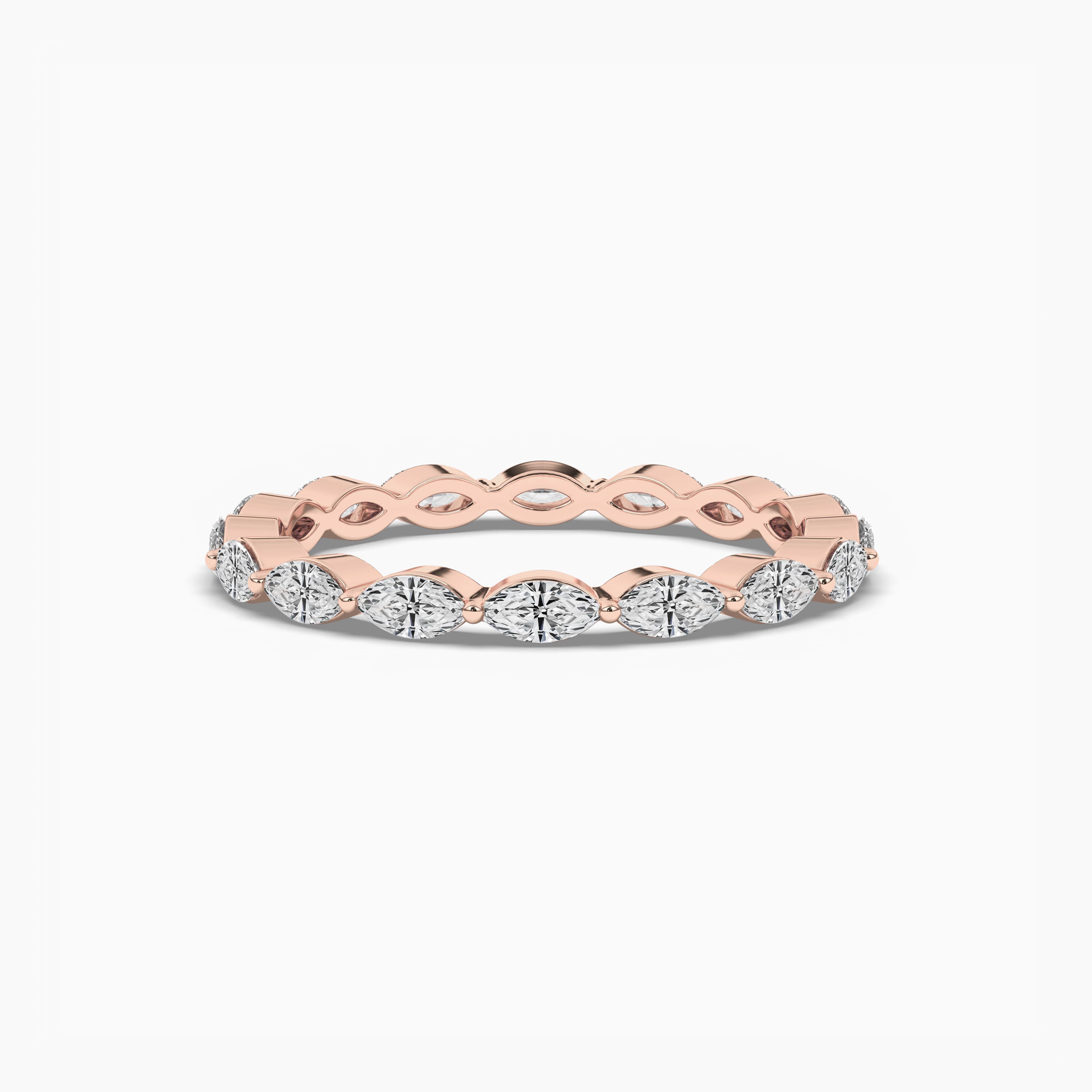 Marquise East West Moissanite Eternity Wedding Band In Rose Gold