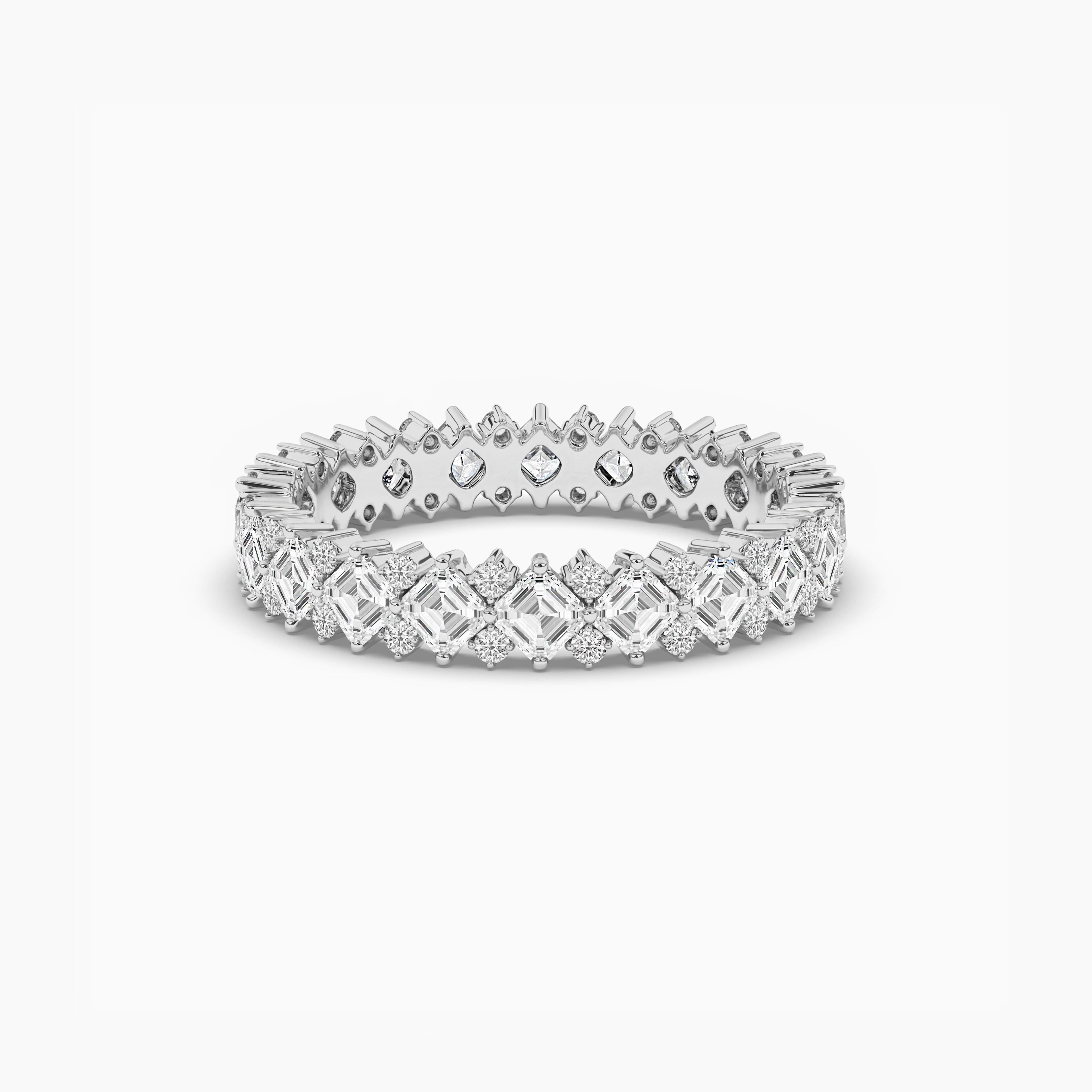 Asscher And Round Cut Diamond Eternity Band Set in White Gold