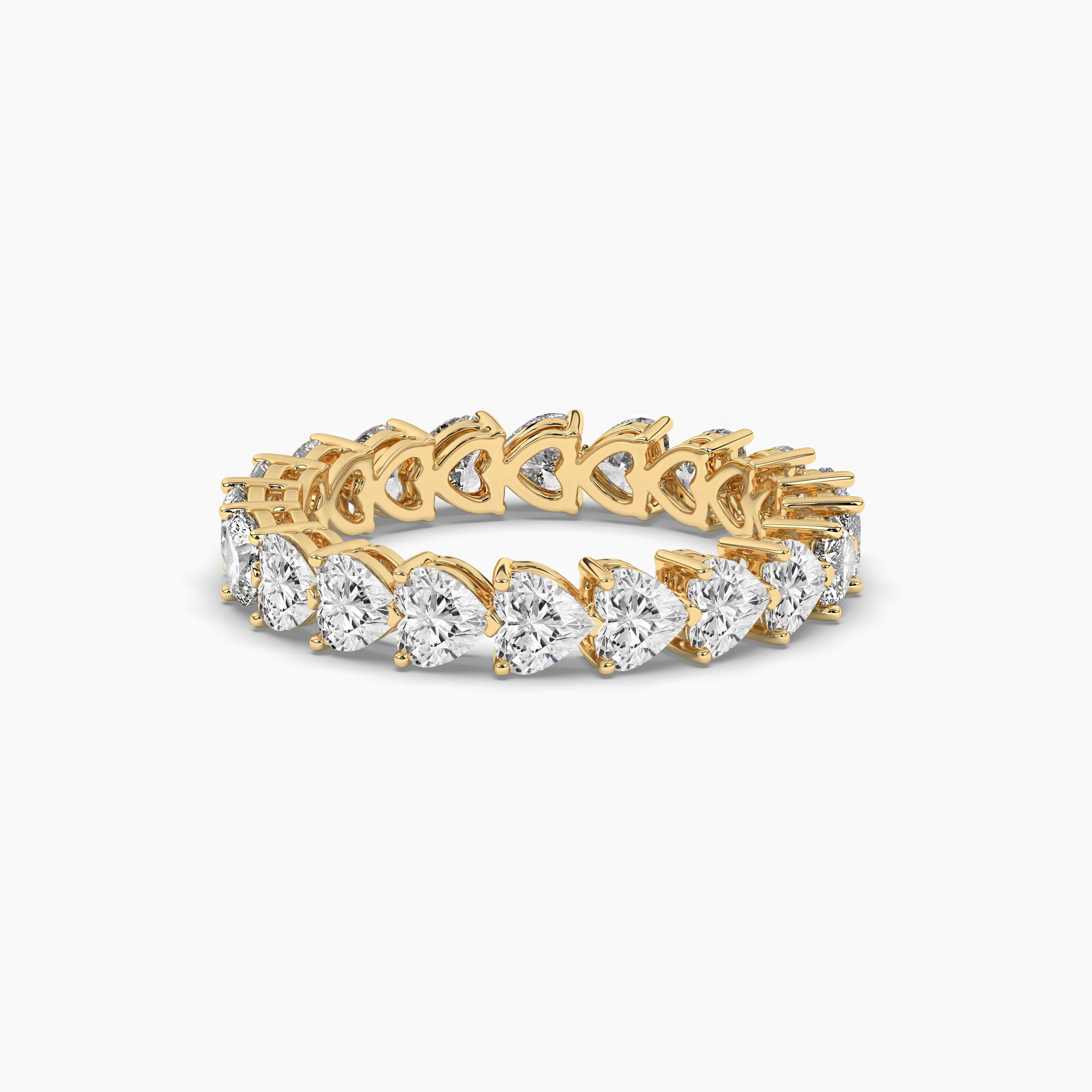 Heart Shape Diamond Eternity Bands with White Diamond in Yellow Gold