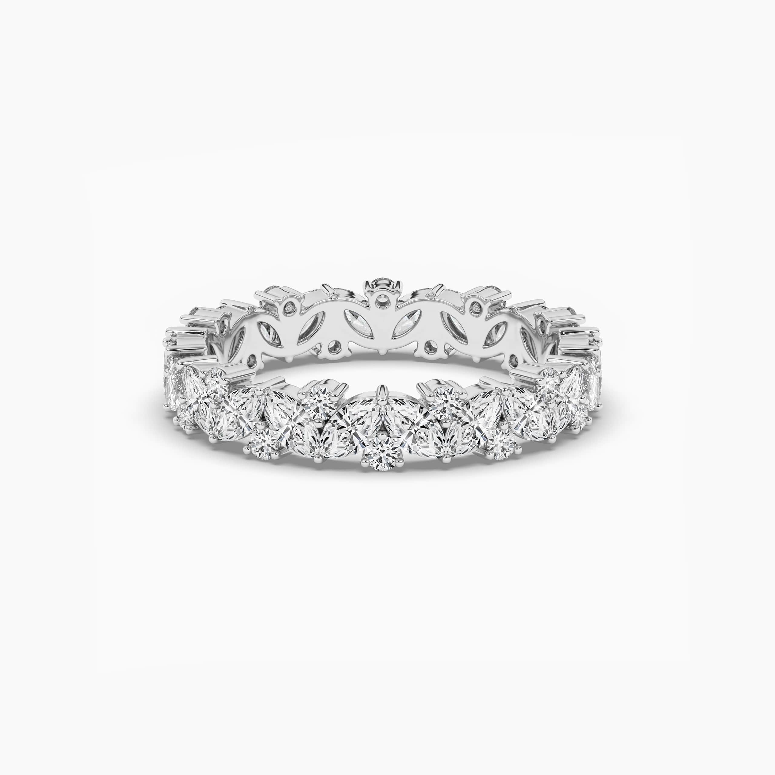 White Gold Multi Stone In Marquise And Round Cut Eternity Wedding Band