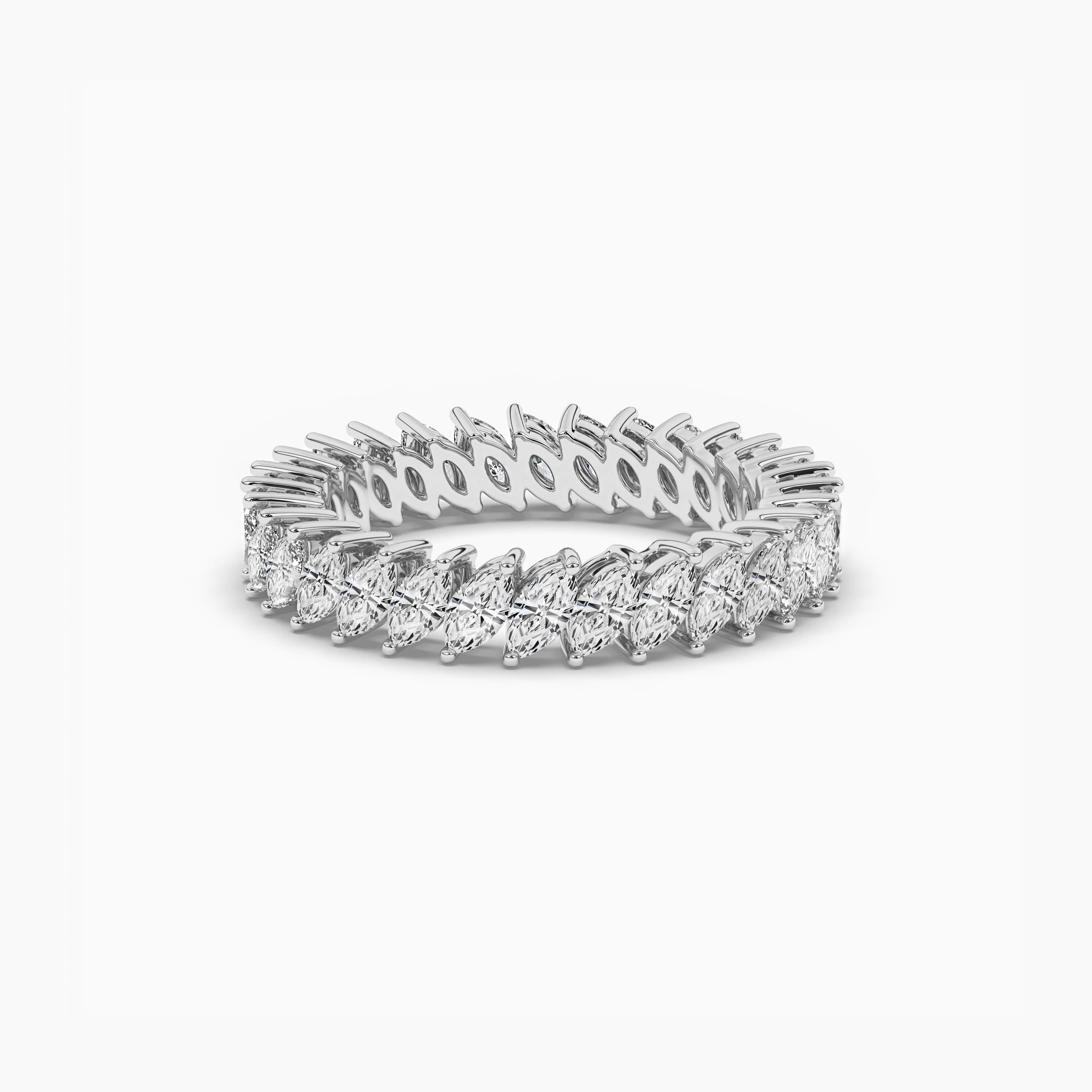 Marquise Cut Moissanite Diamond Slanted Eternity Wedding Band In White Gold