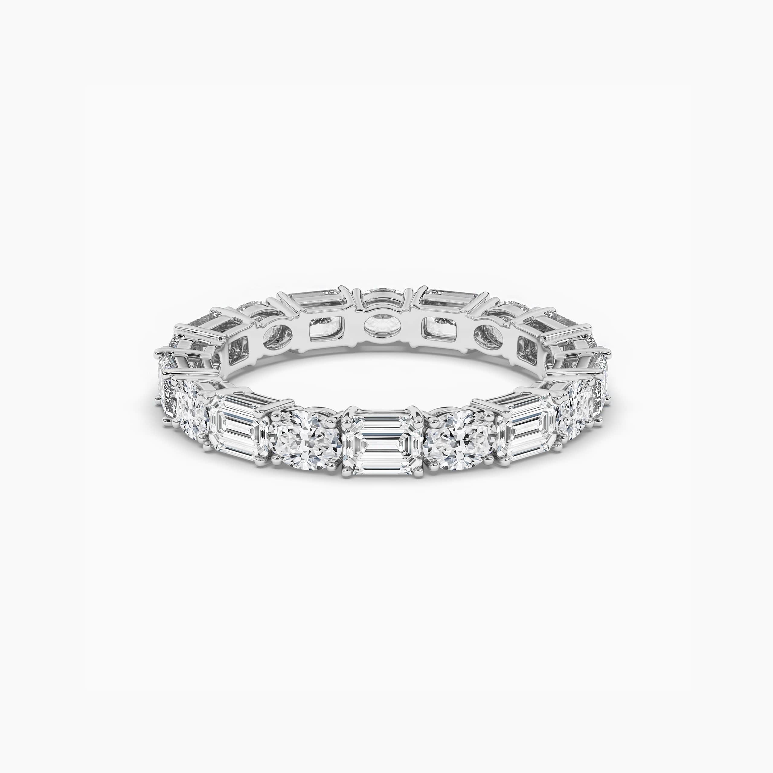 Emerald & Oval Cut Diamond Eternity Band Set East To West In White Gold