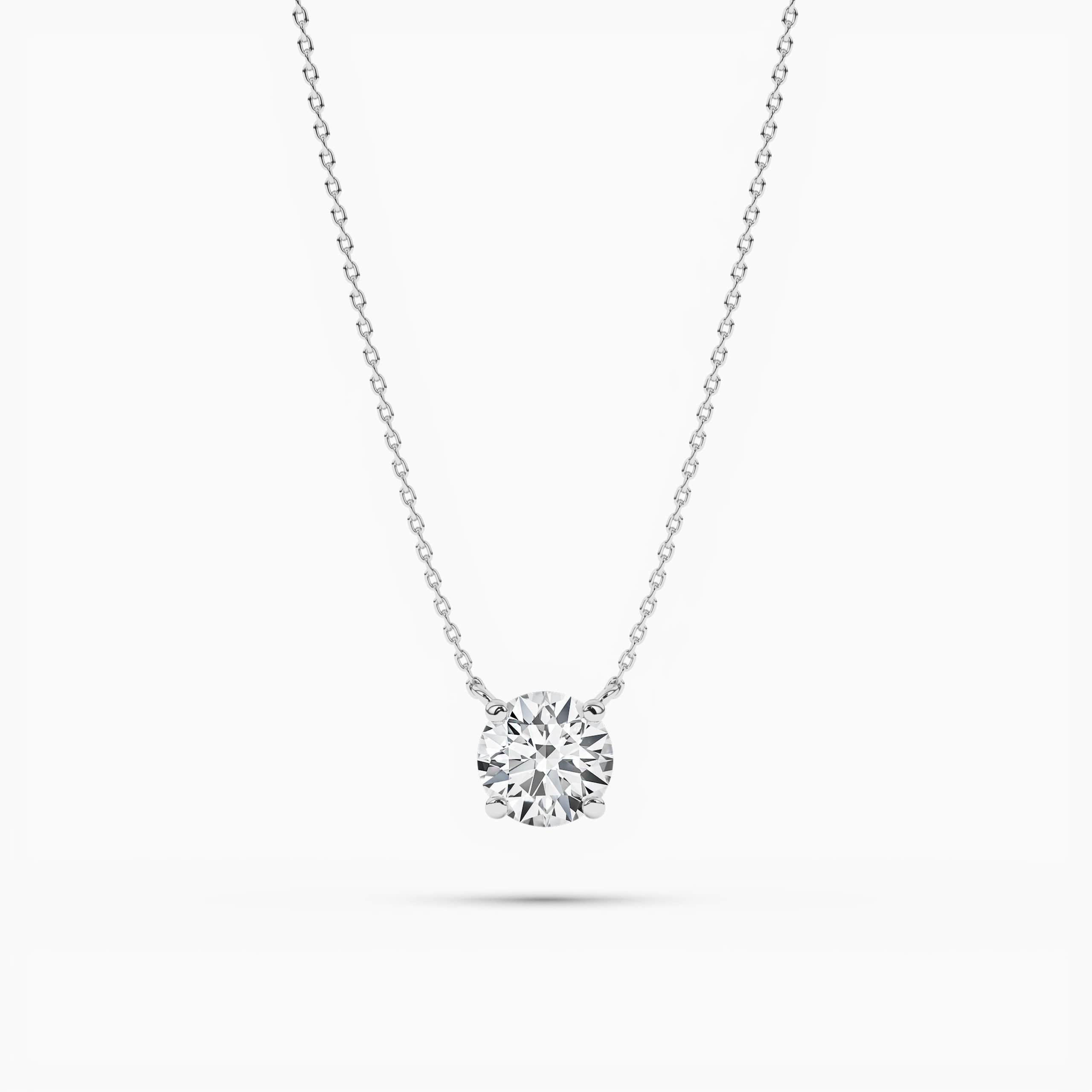 Round Cut Diamond Solitaire Prong set Pendant Necklace White Gold