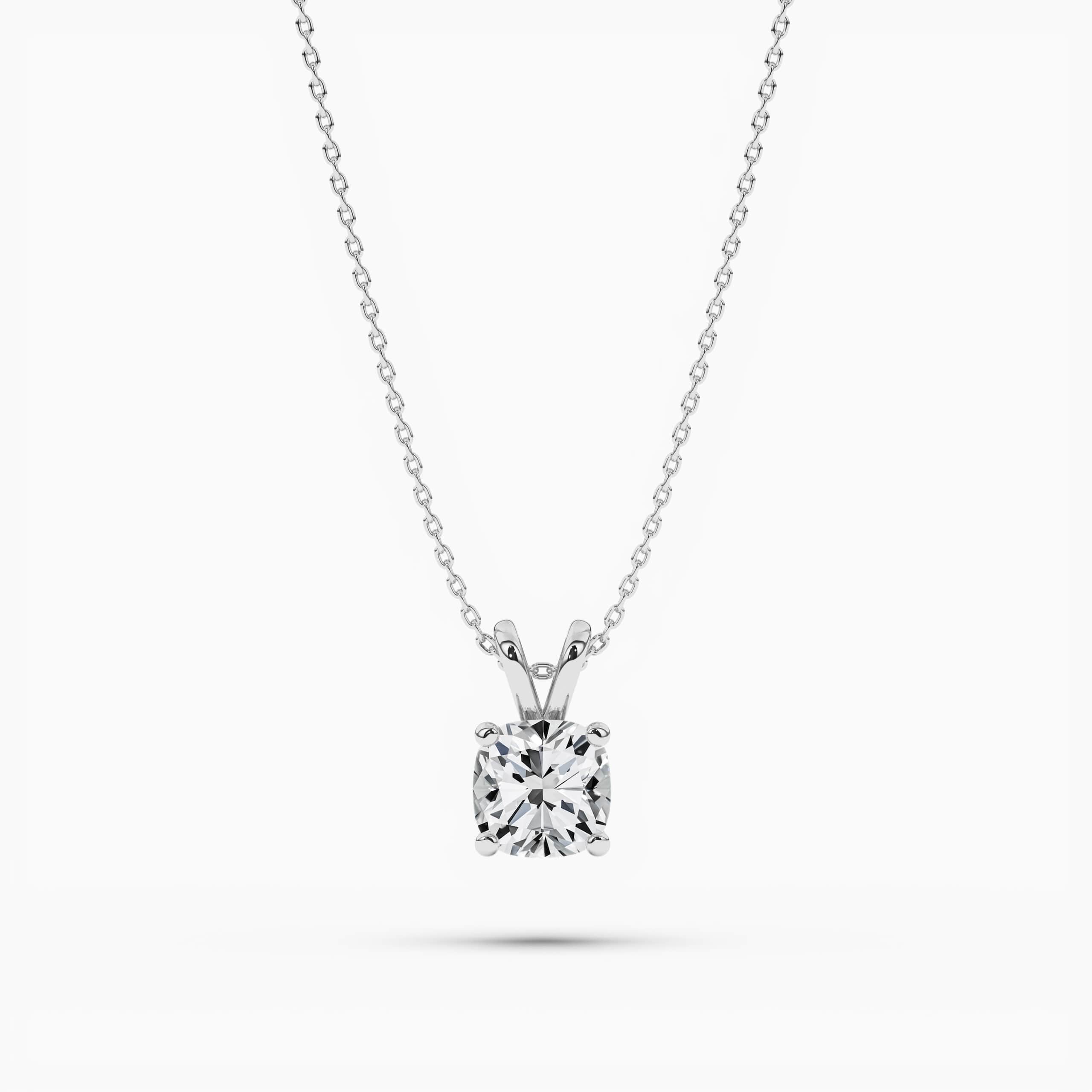Cushion-Cut Diamond Solitaire Pendant Necklace White Gold