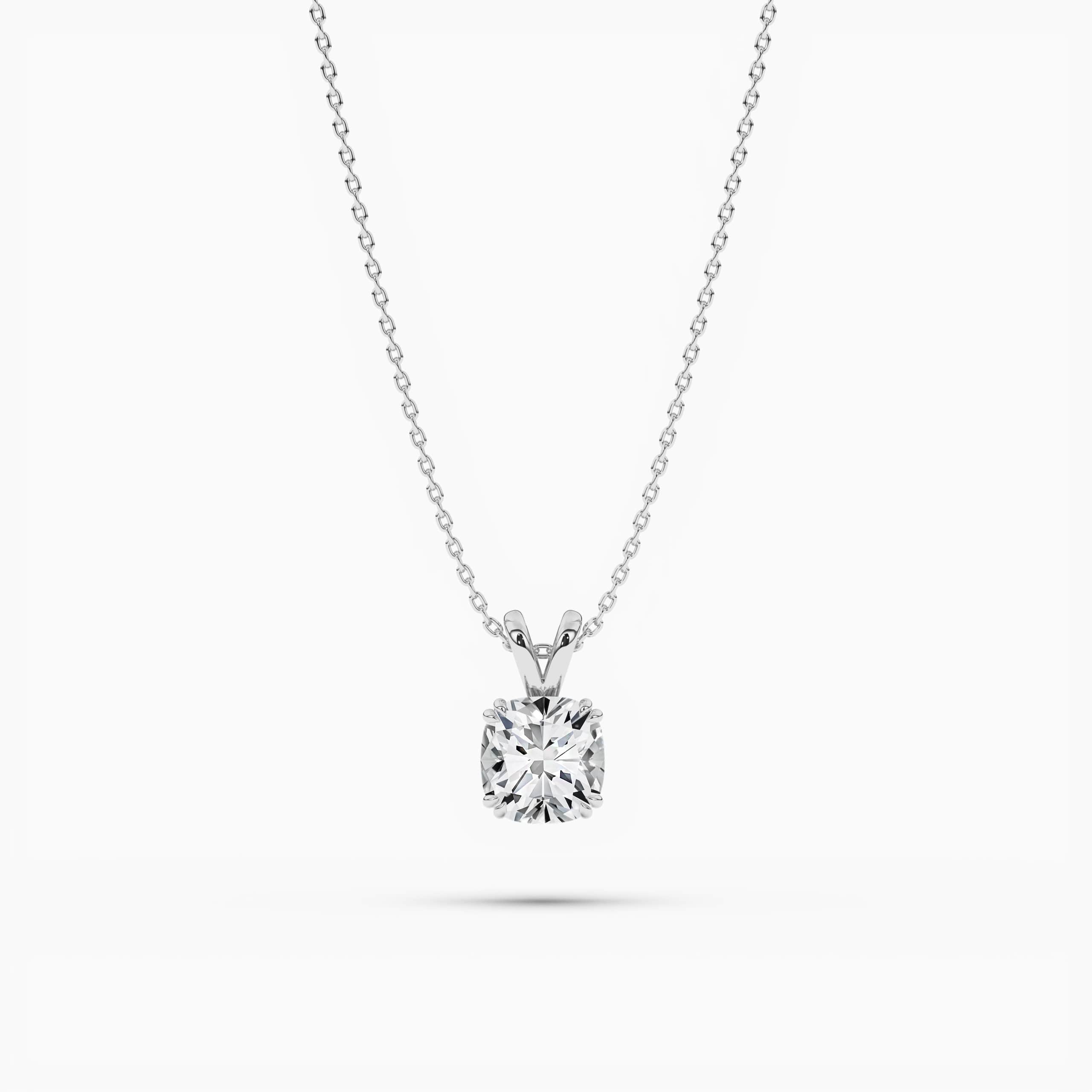 Cushion Cut Solitaire Diamond Pendant Necklace  White Gold