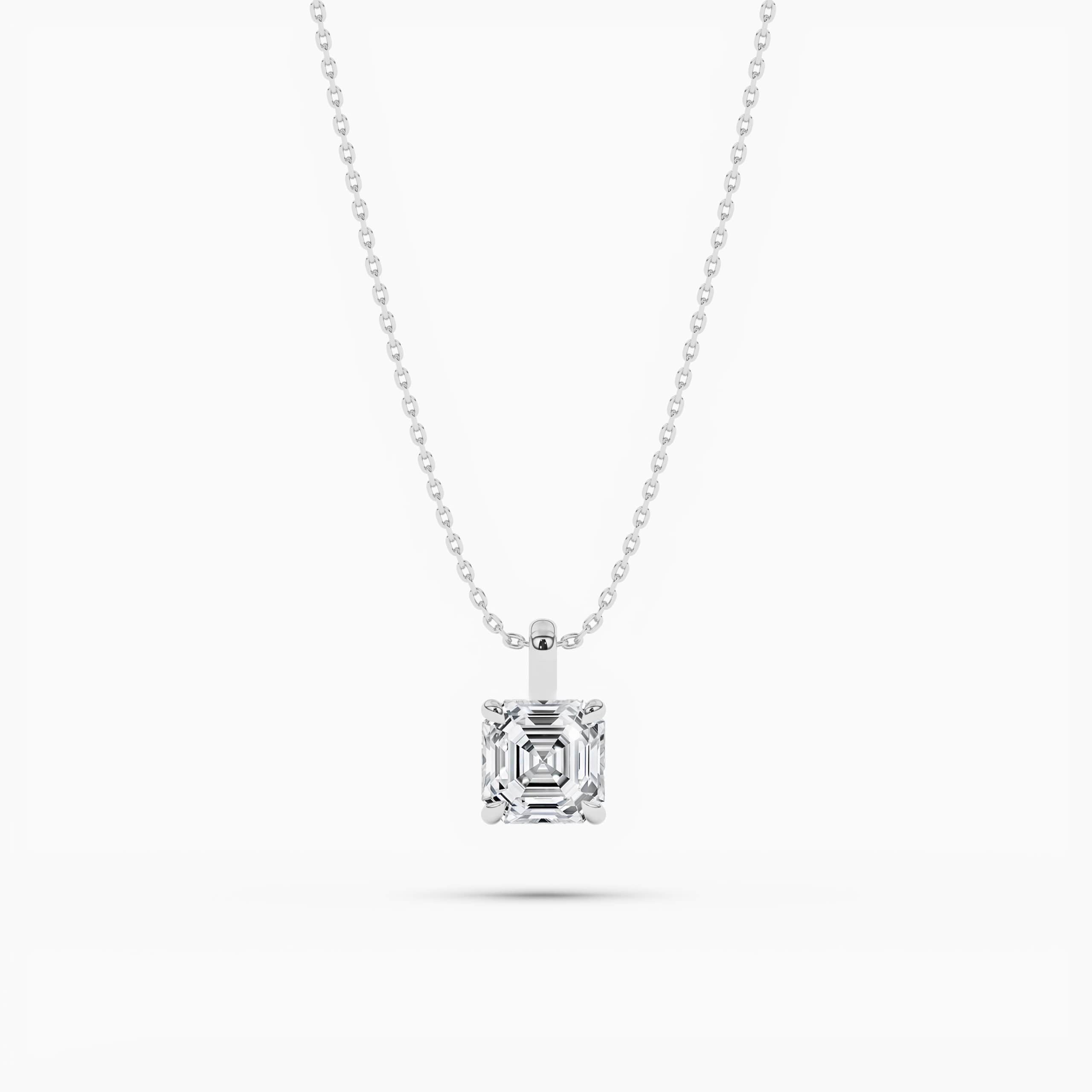 Asscher Cut Diamond Solitaire Pendant  Necklace White Gold