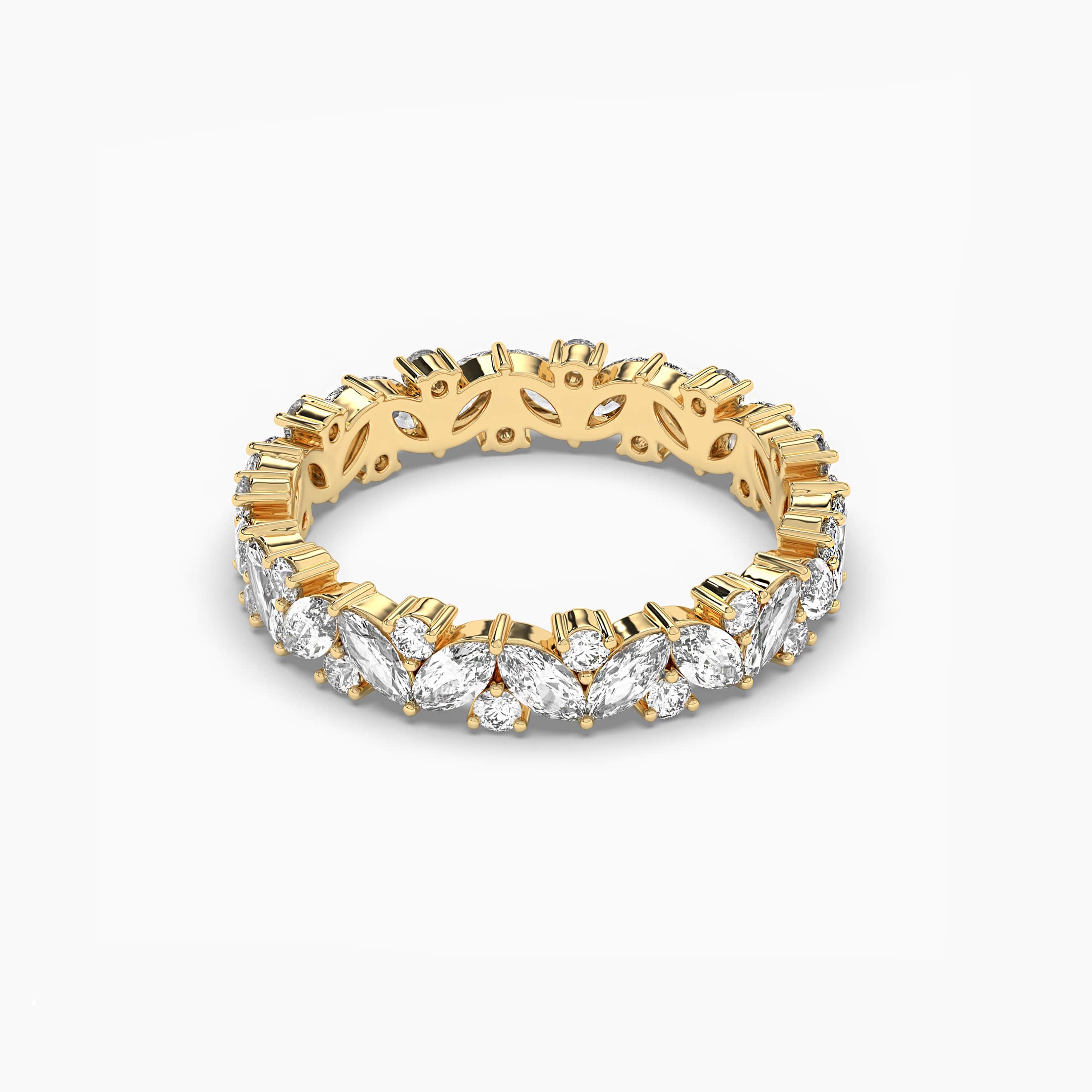 Multi Stone Wedding Band With Marquise And Round Cut Eternity Band In Yellow Gold