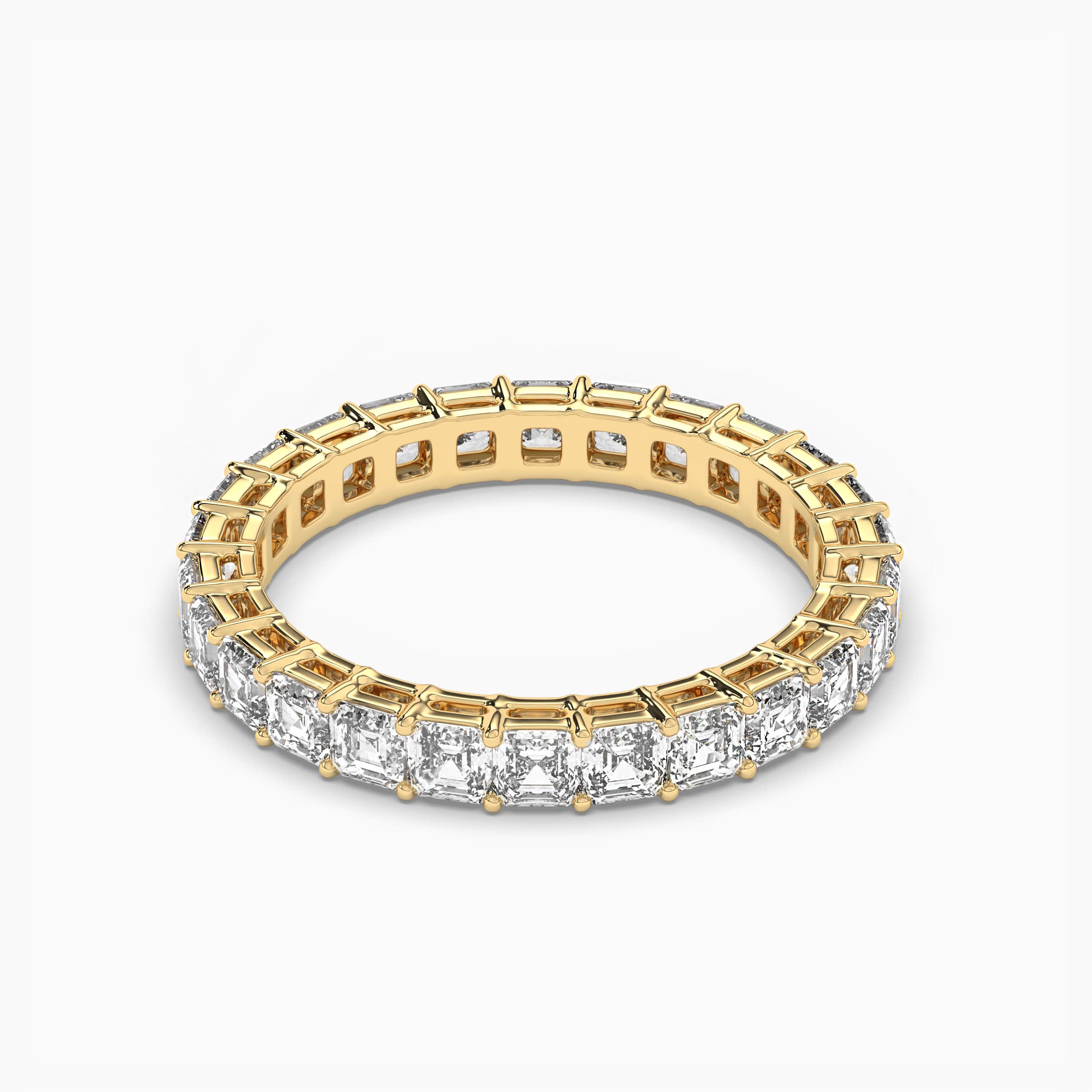 Asscher Cut Natural Diamond Set Eternity Band, yellow gold ring