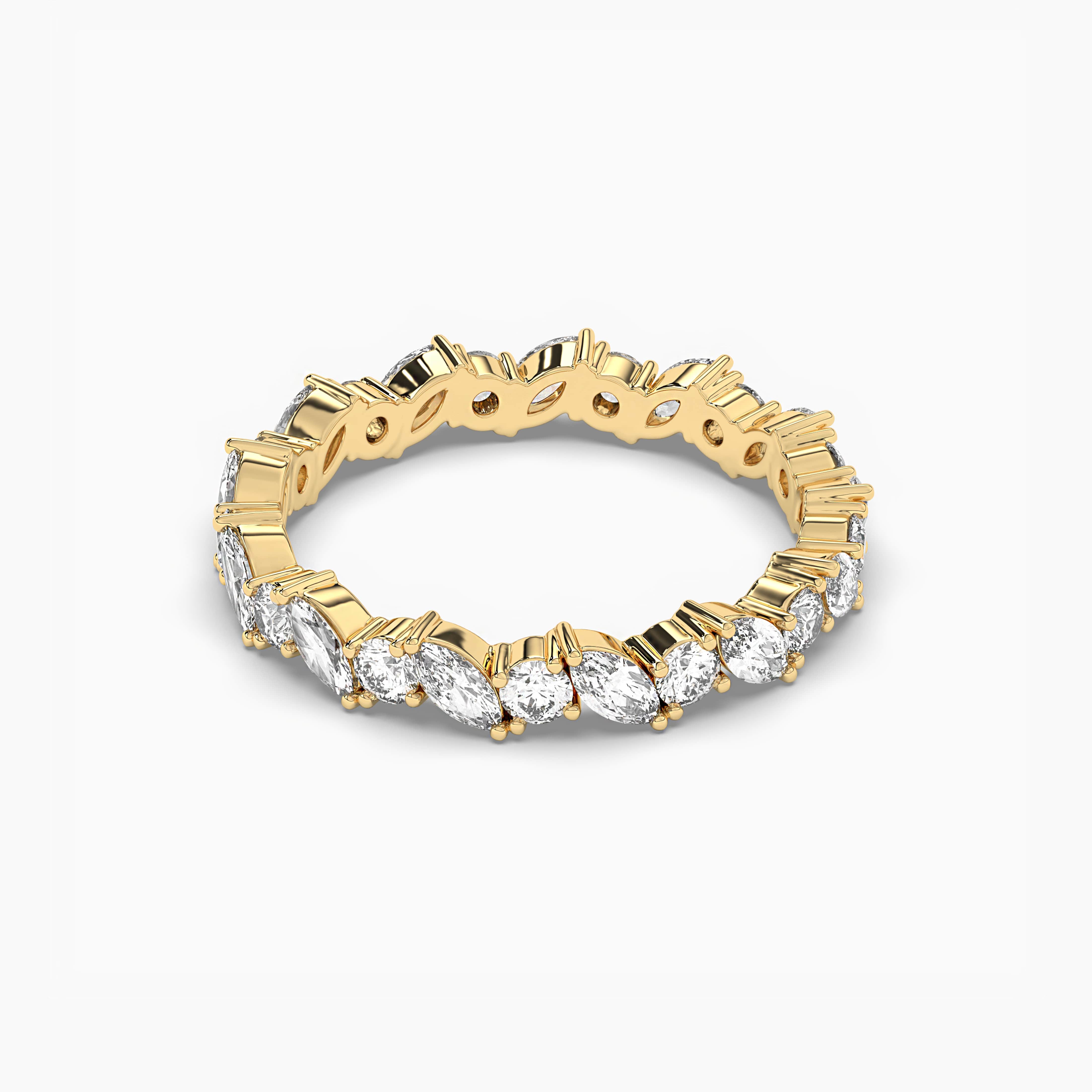 Multi Stone Eternity Wedding Band In Marquise And Round Cut Band In Yellow Gold