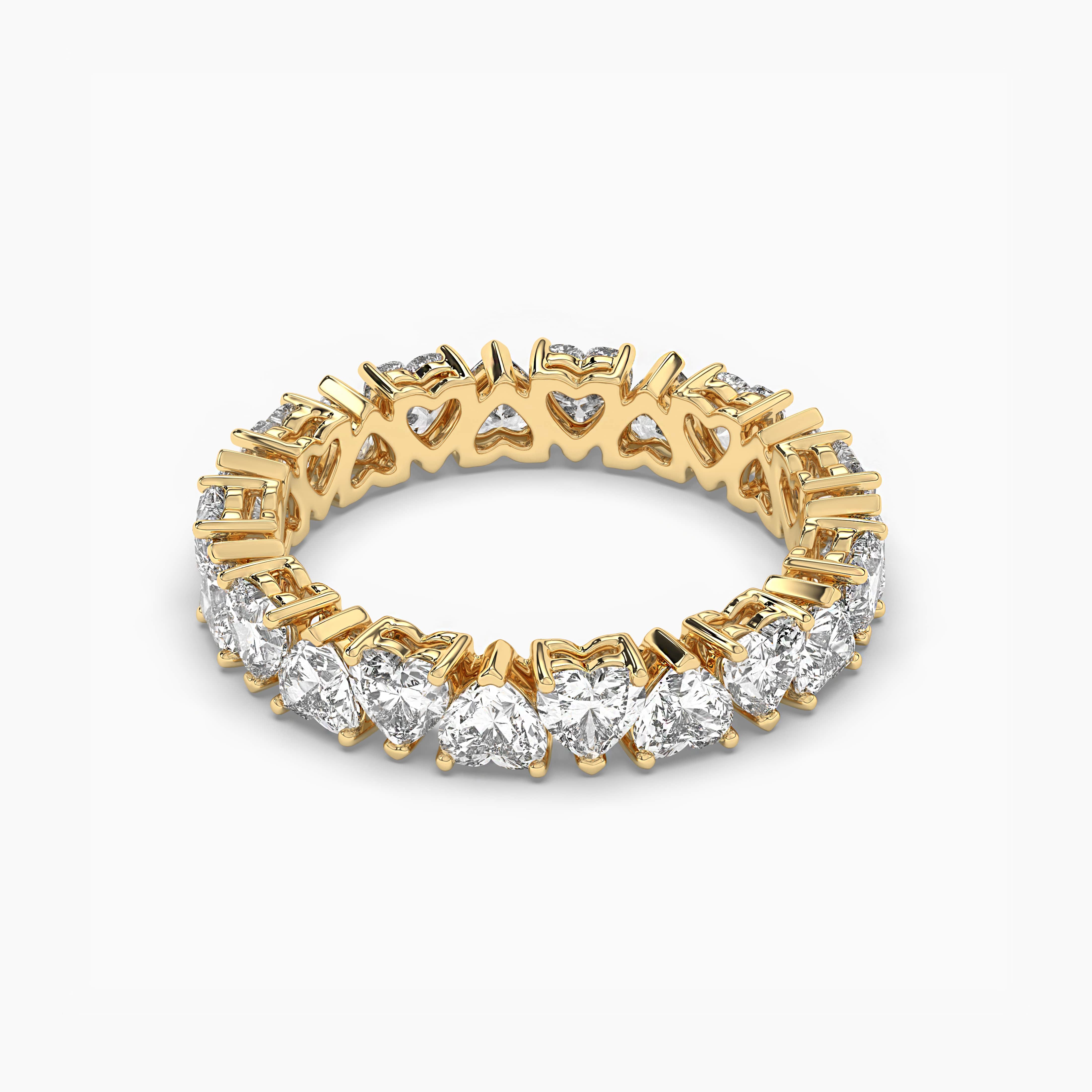 Heart Cut Diamond Woman's Eternity Wedding Band In Yellow Gold