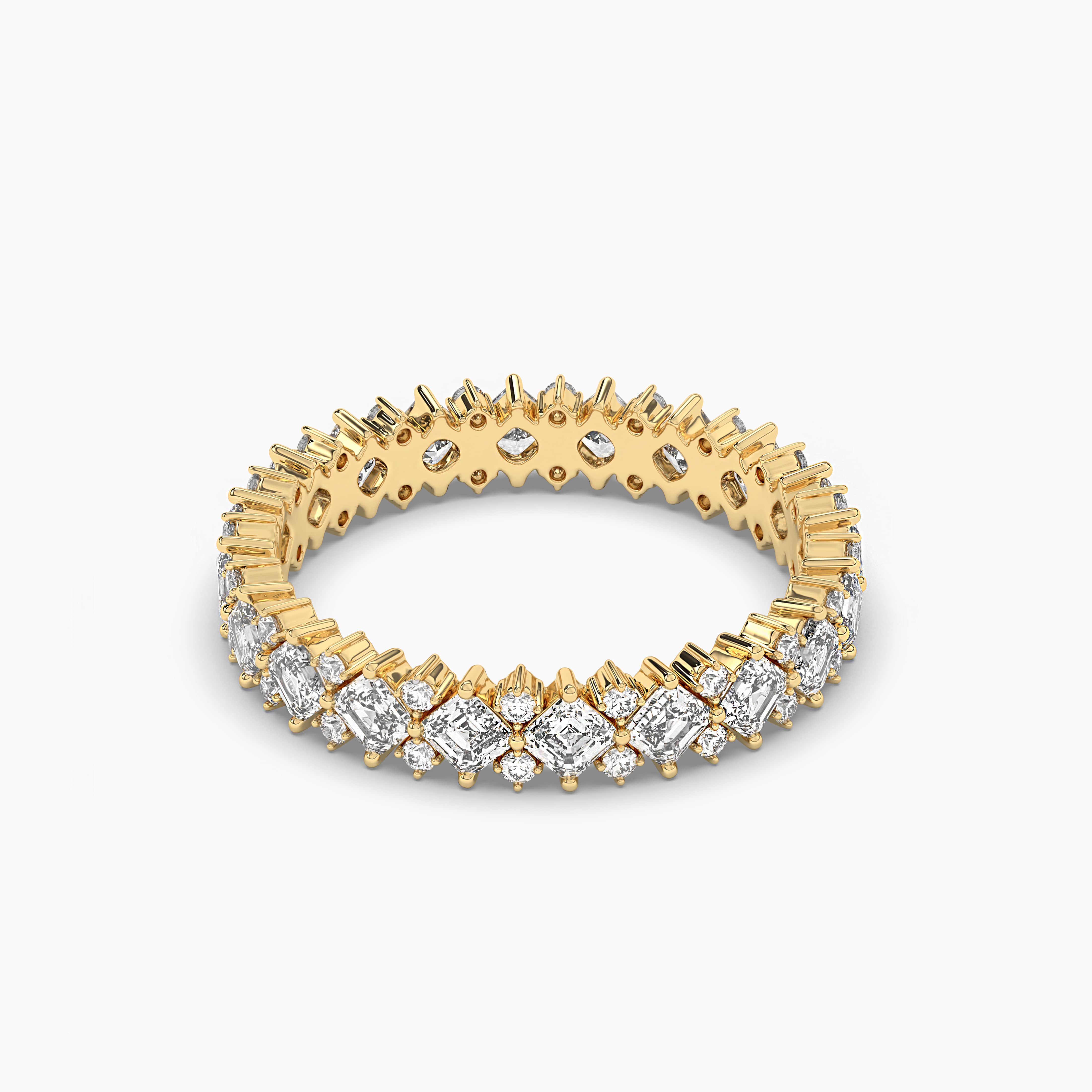 Asscher And Round Diamond Eternity Ring In Yellow Gold