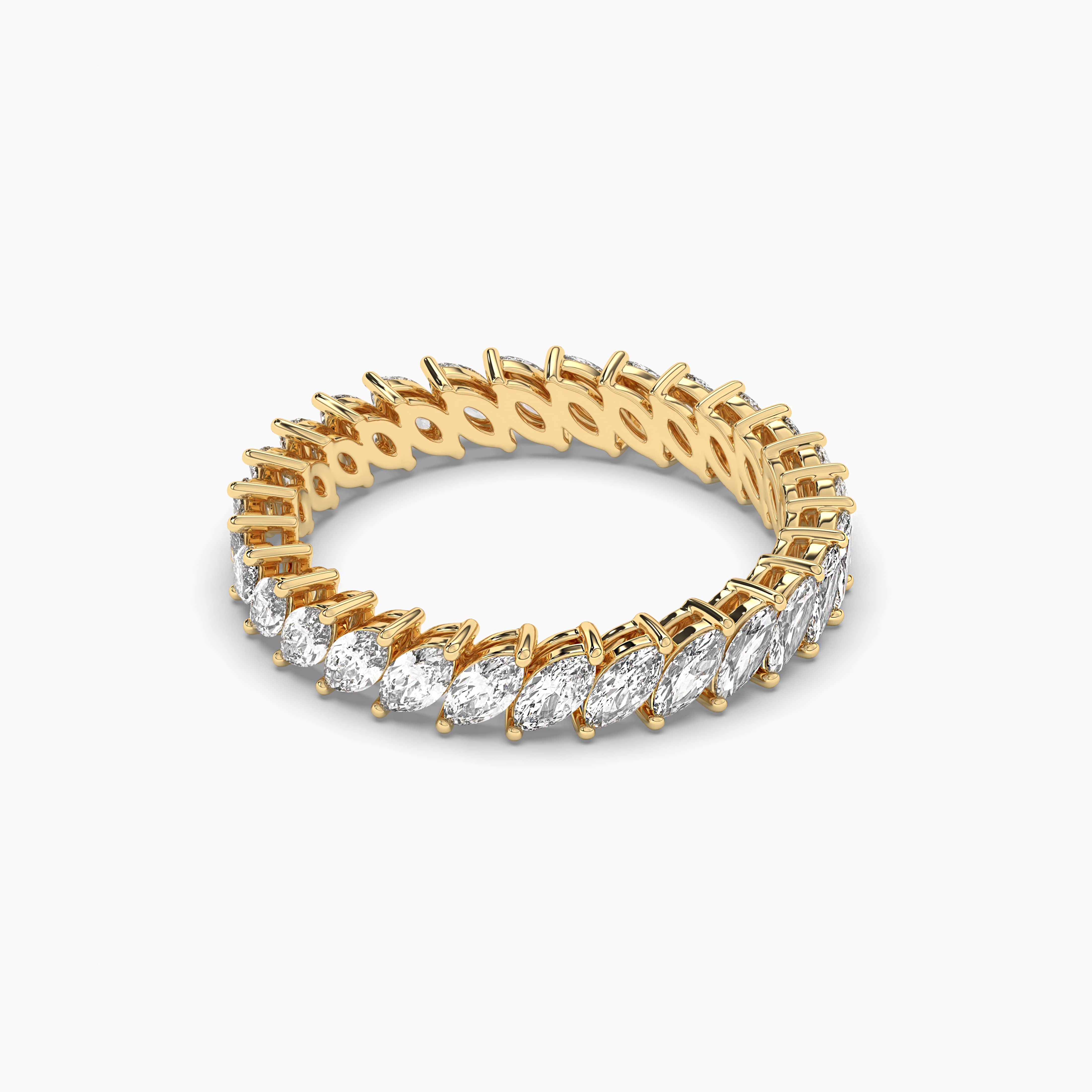 Marquise Cut Diamond Eternity Wedding Band In Yellow Gold