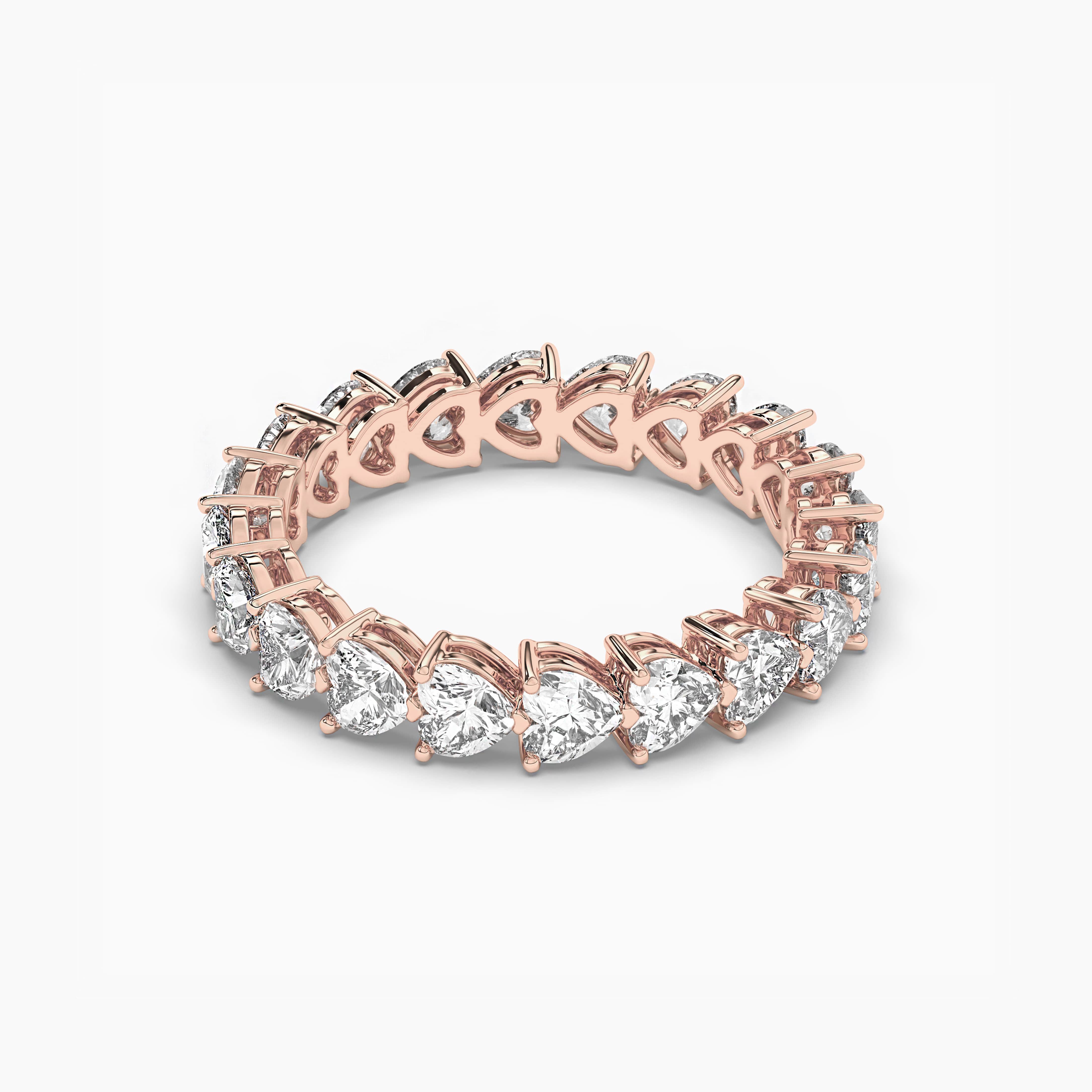 Heart Shaped Eternity Wedding Band with White Diamond in Rose Gold