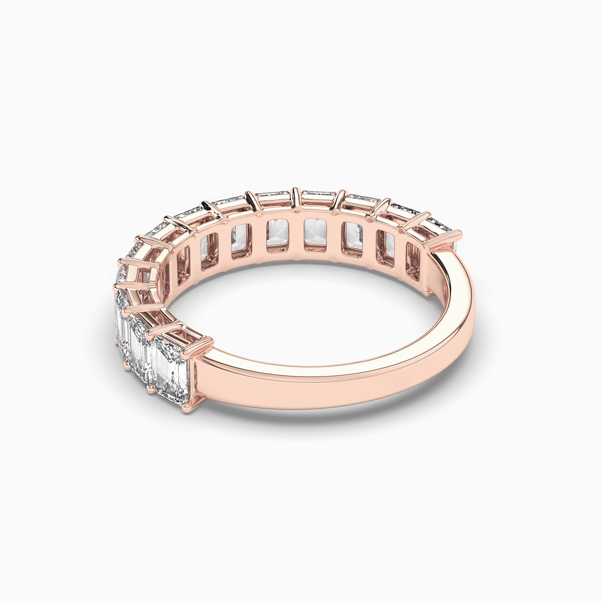 Emerald Cut Half Eternity Wedding Ring In Rose Gold For Woman