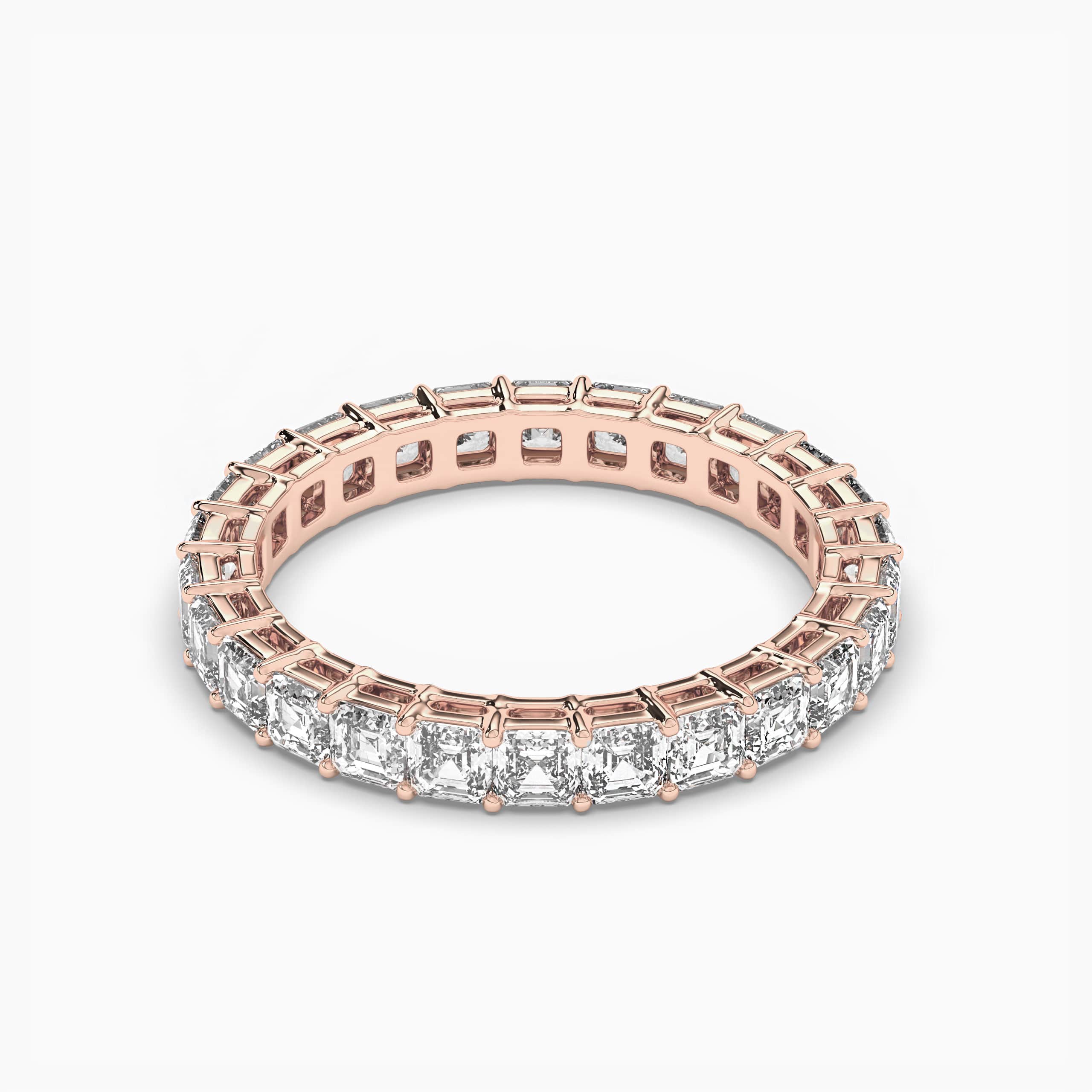 Eternity Ring with Prong Set Asscher Cut Diamonds in Rose Gold