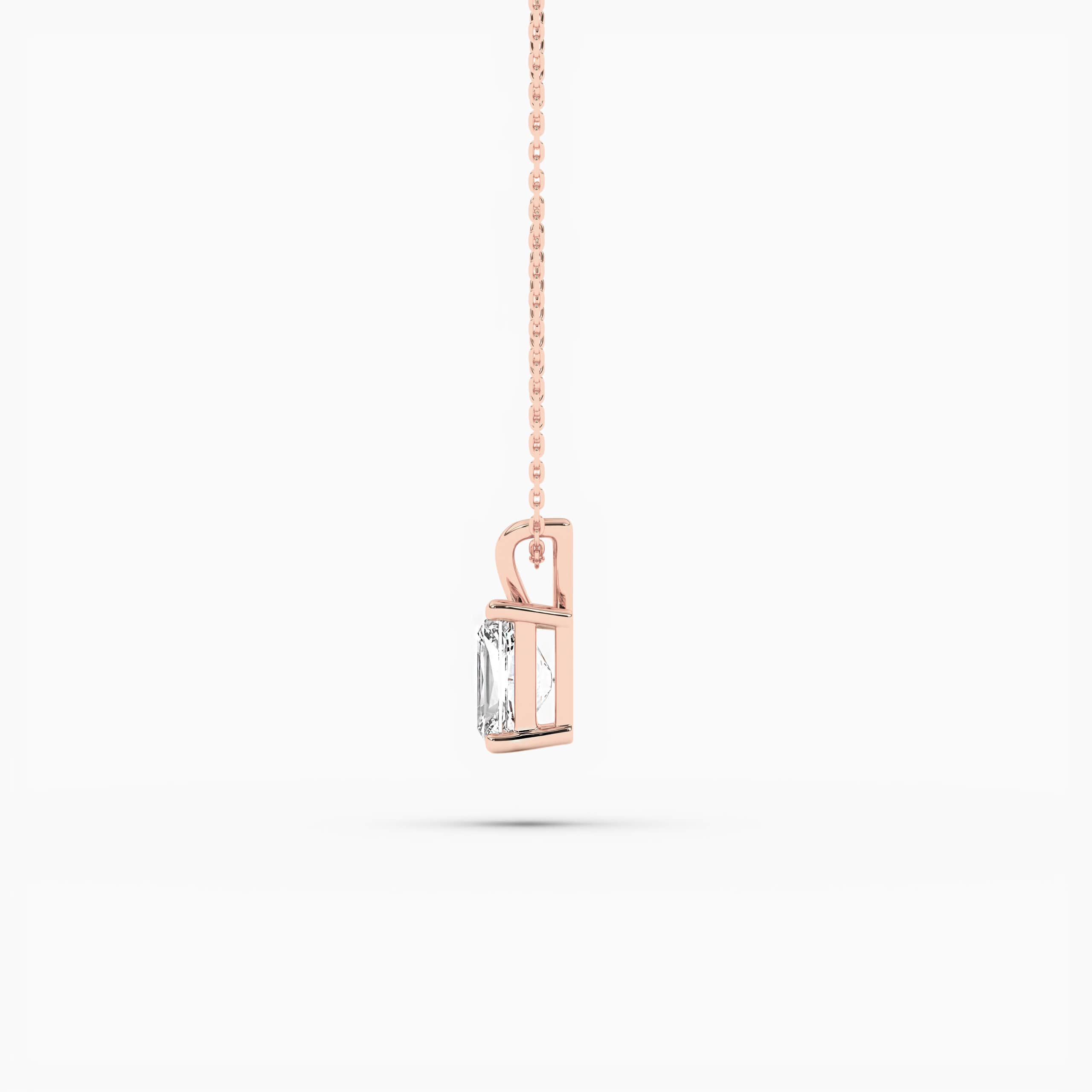 Rose Gold Radiant Cut Diamond Solitaire Pendant 