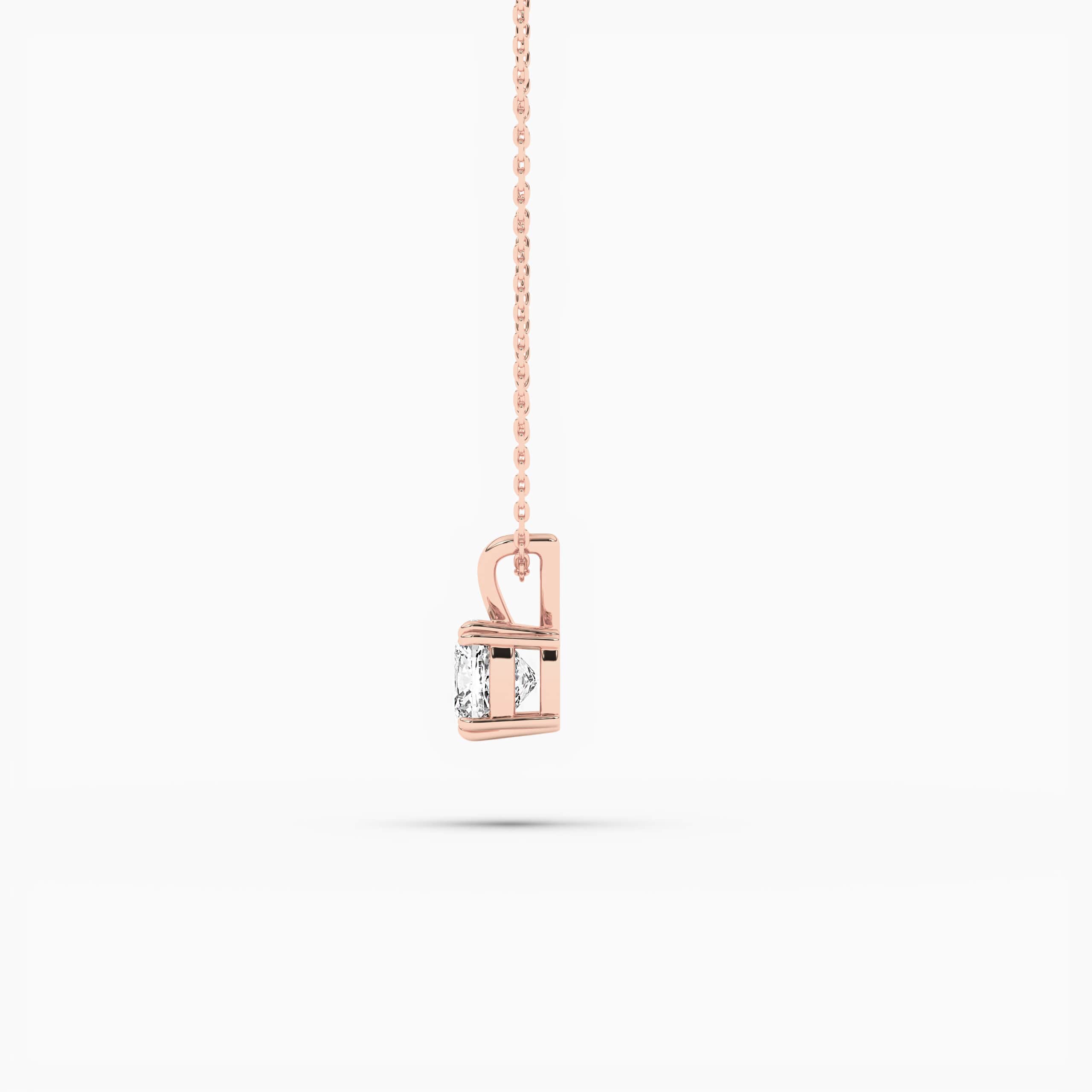 Cushion Cut Solitaire Diamond Pendant Necklace Rose Gold