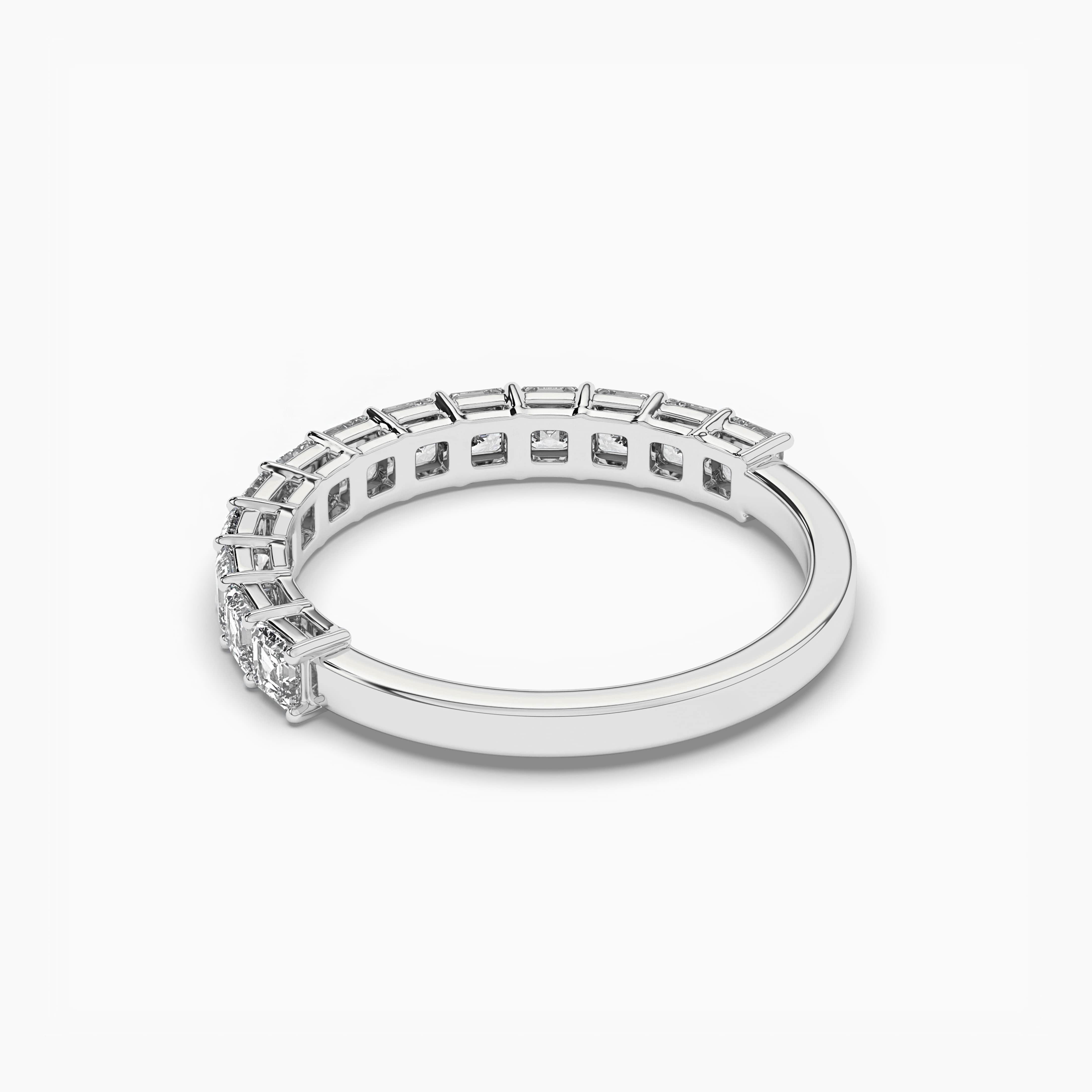 Asscher Cut Moissanite Half Eternity Wedding Band Ring White Gold