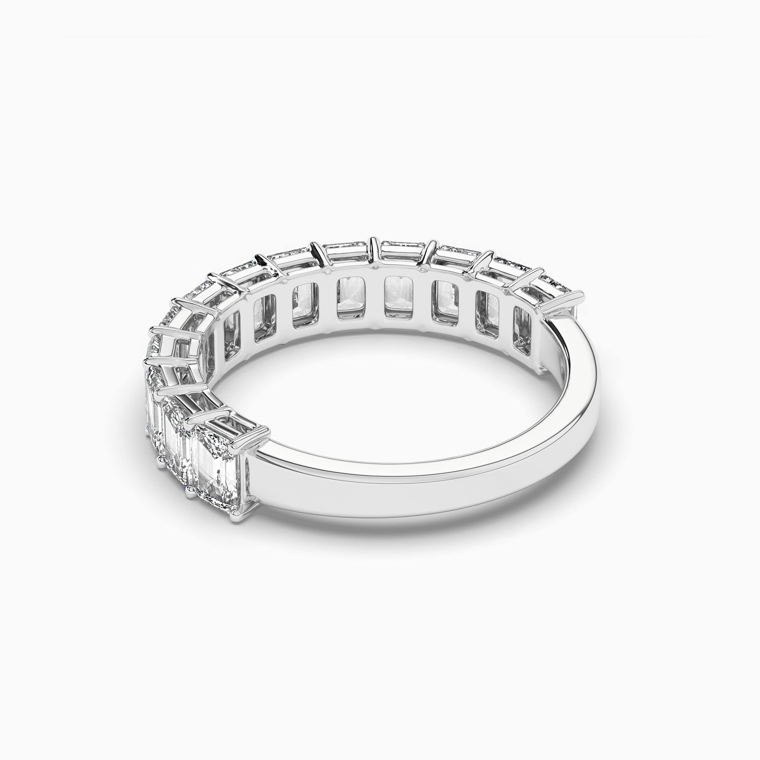 White Gold Half Eternity Emerald Cut Diamond Ring