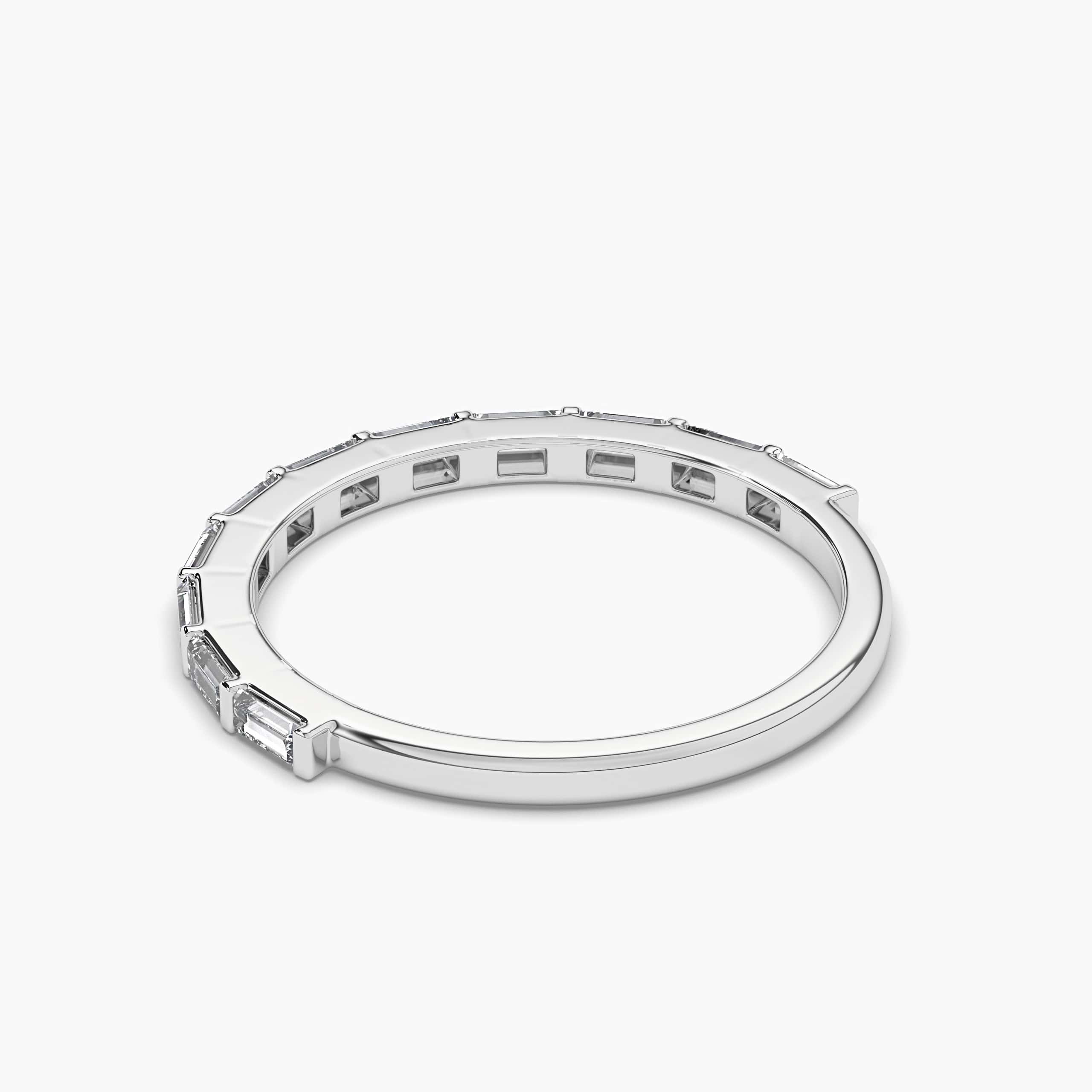 east west baguetter wedding band in white gold