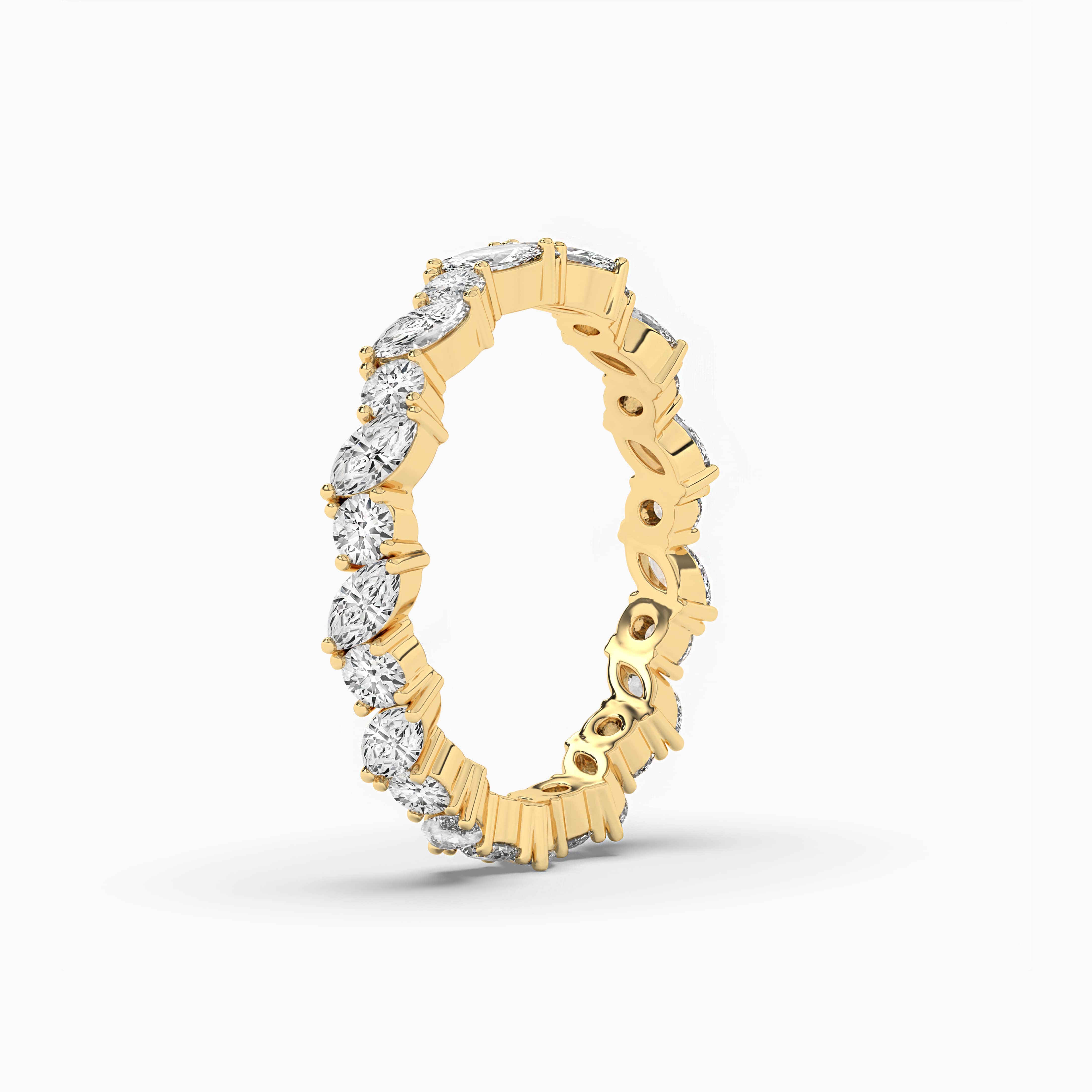 Yellow Gold Eternity Wedding Band In Marquise And Round Cut Band For Woman