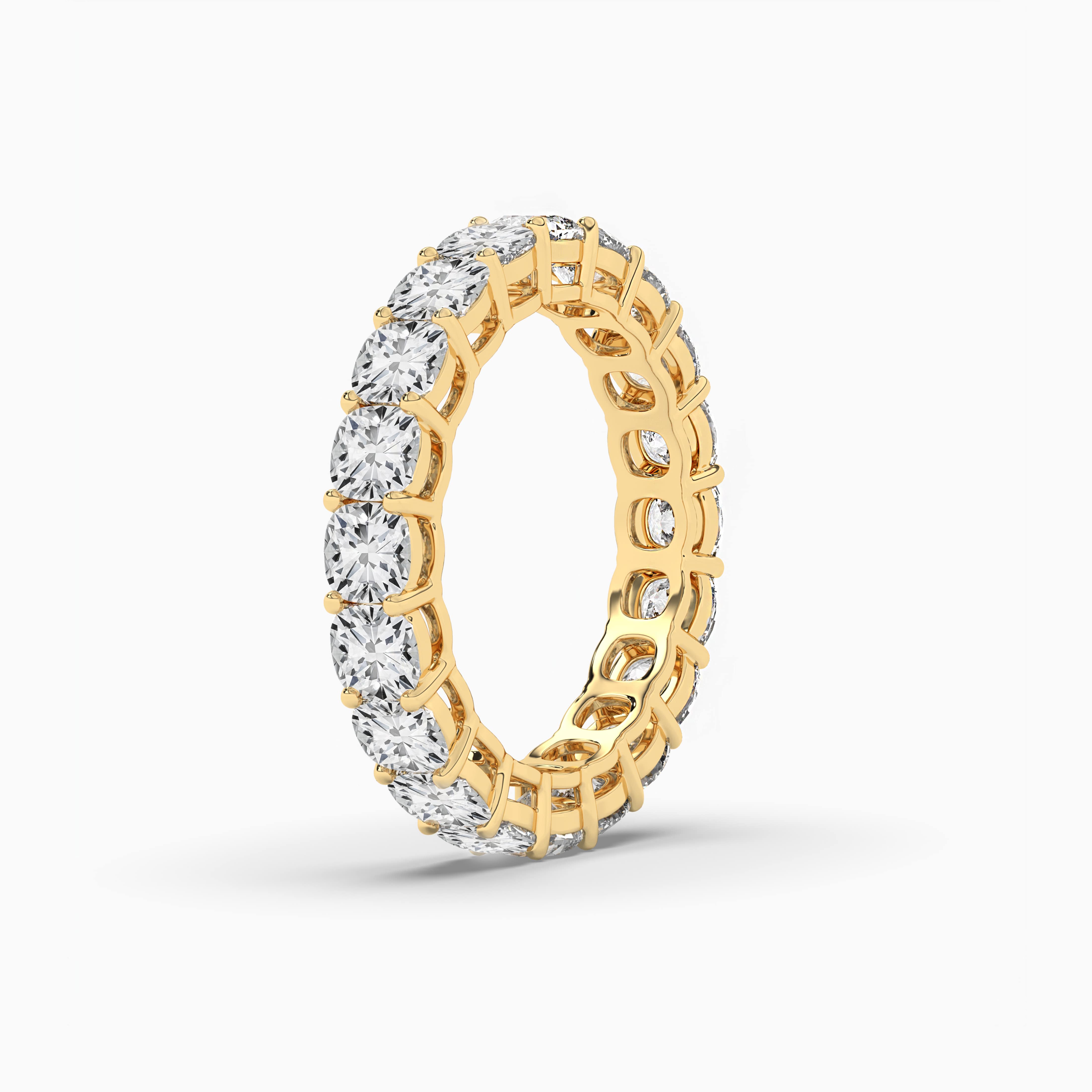 Cushion Diamond Eternity Bands with White Diamond in Yellow Gold