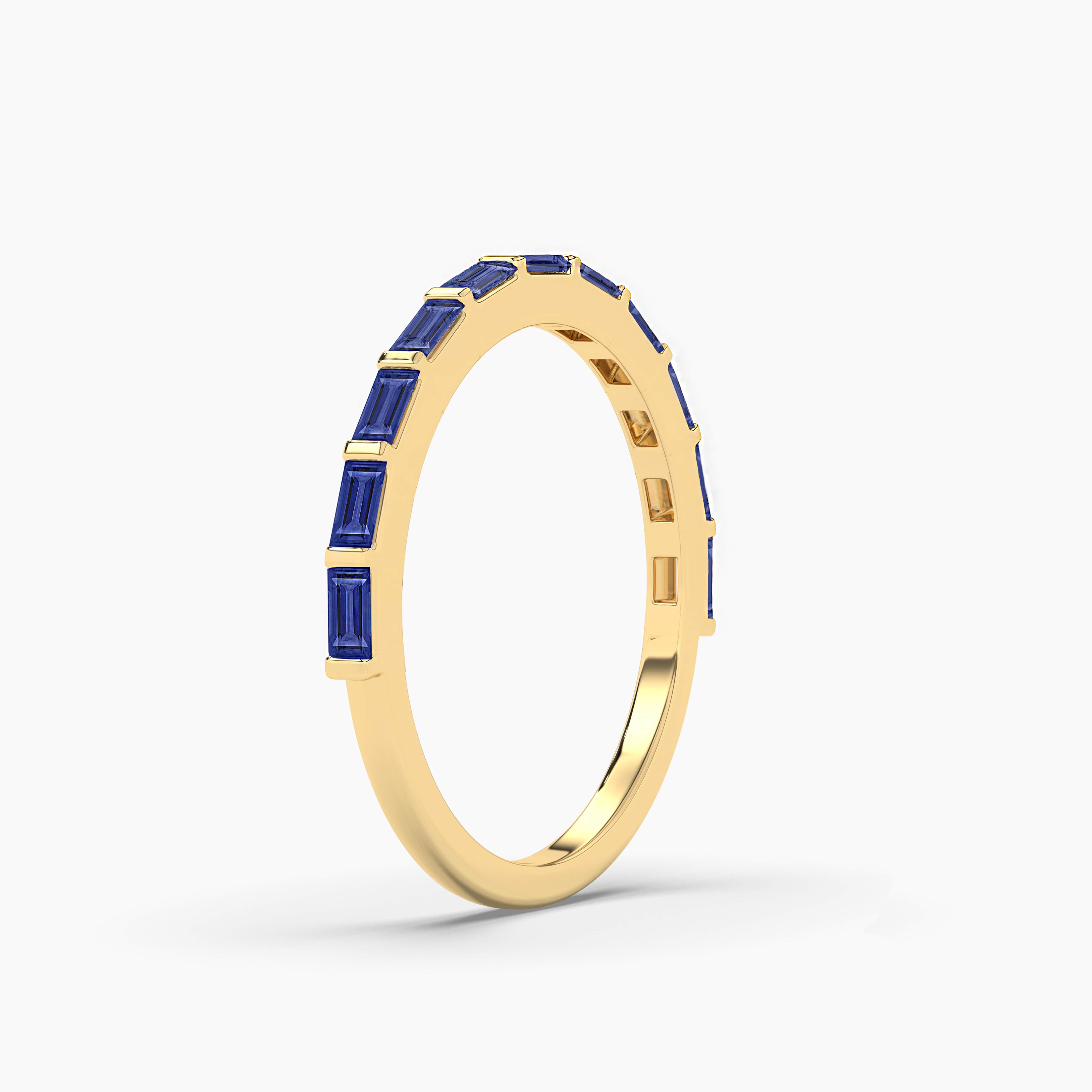 yellow gold blue sapphire baguette band