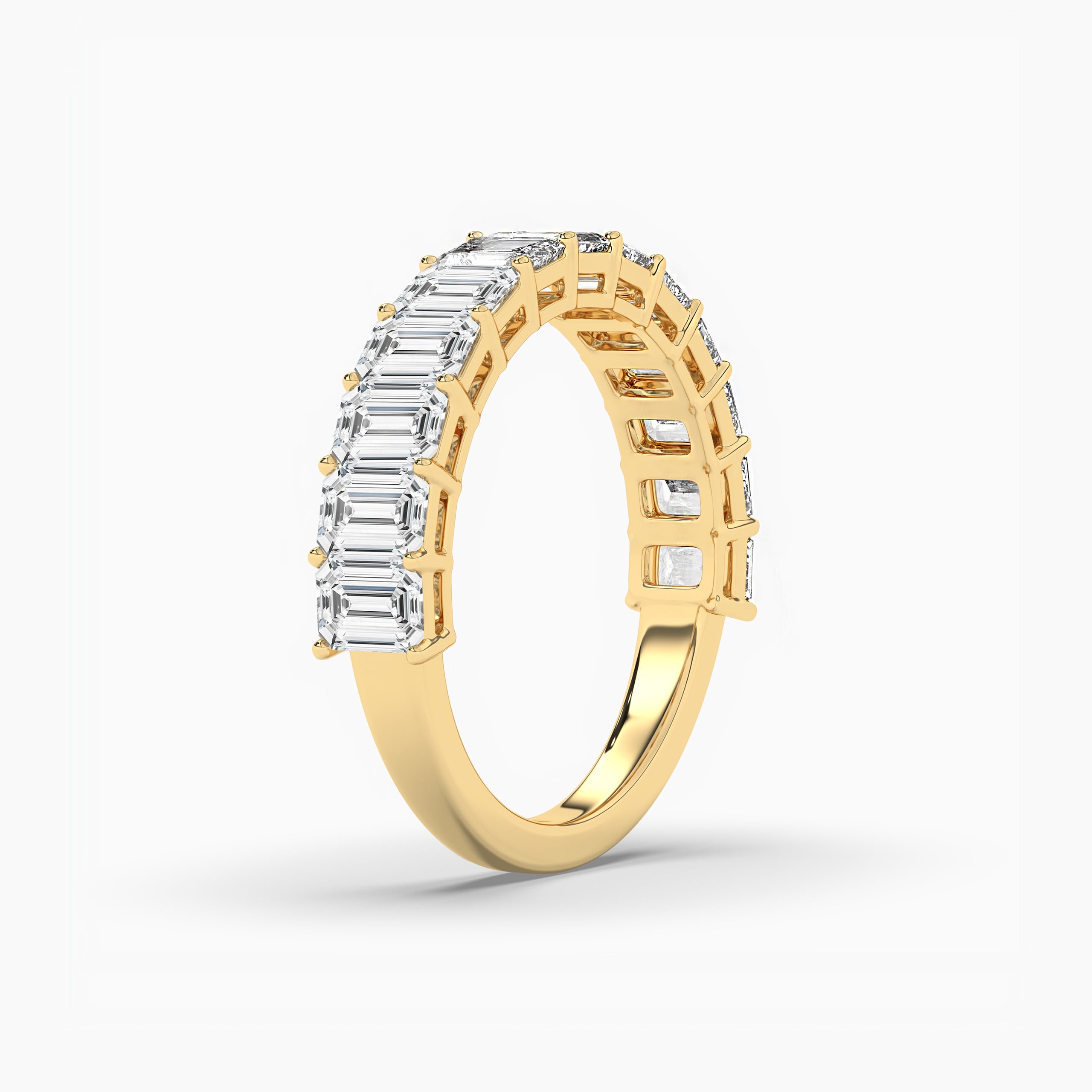 Emerald Cut Diamond Halfway Eternity Ring In Yellow Gold