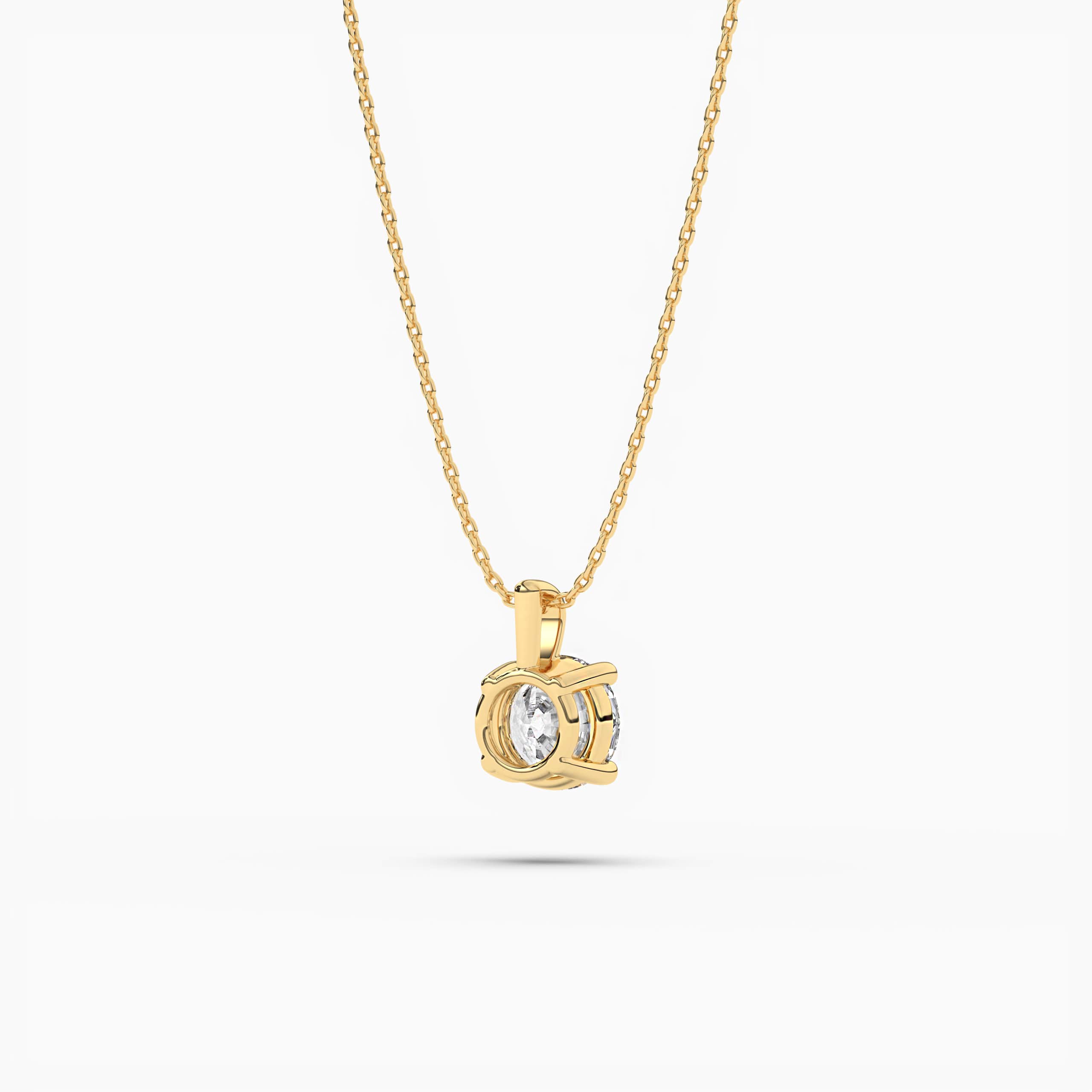 Round Cut  Solitaire Diamond Pendant Necklace Yellow Gold