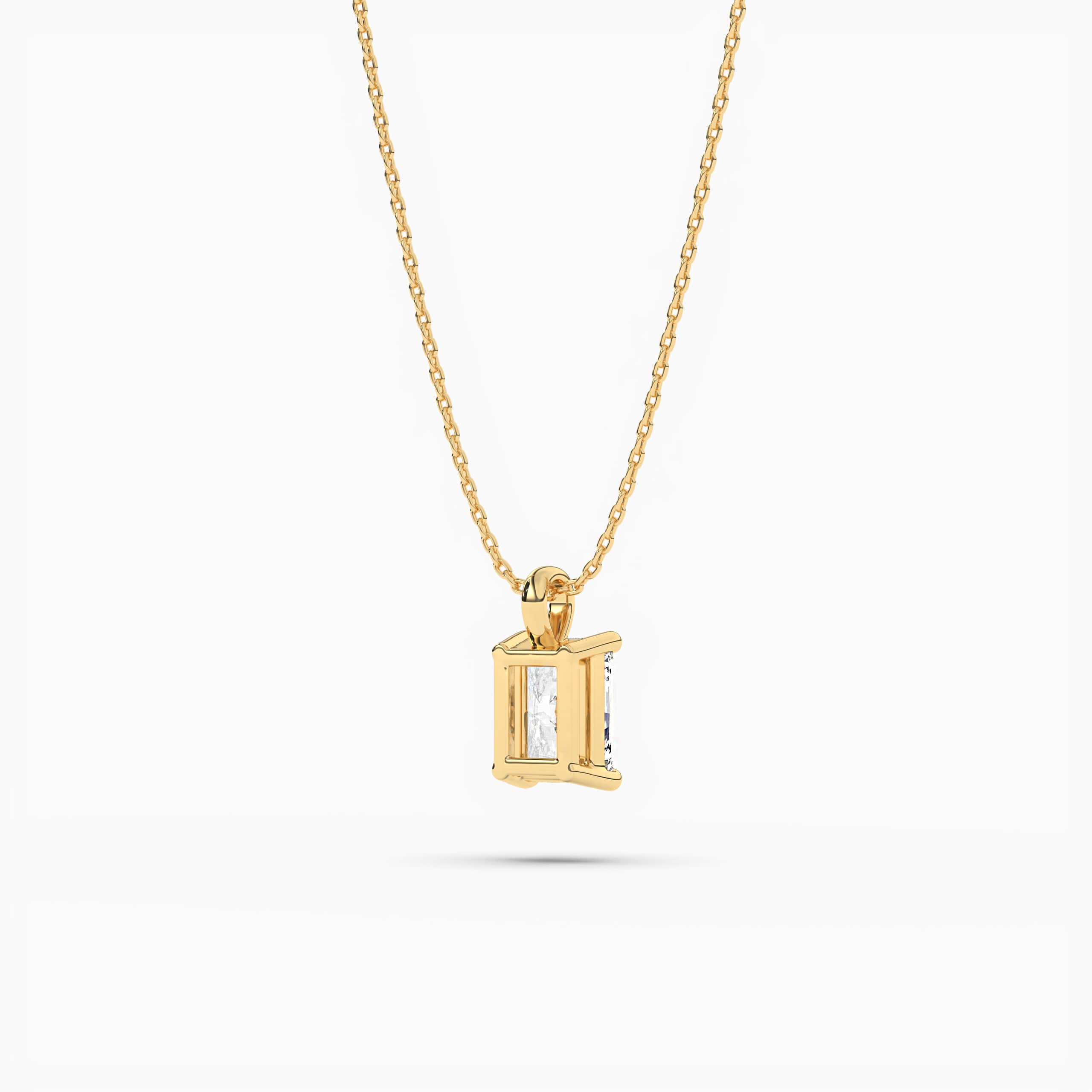 Yellow Solid Gold Womens Diamond Radiant Cut Solitaire Pendant 