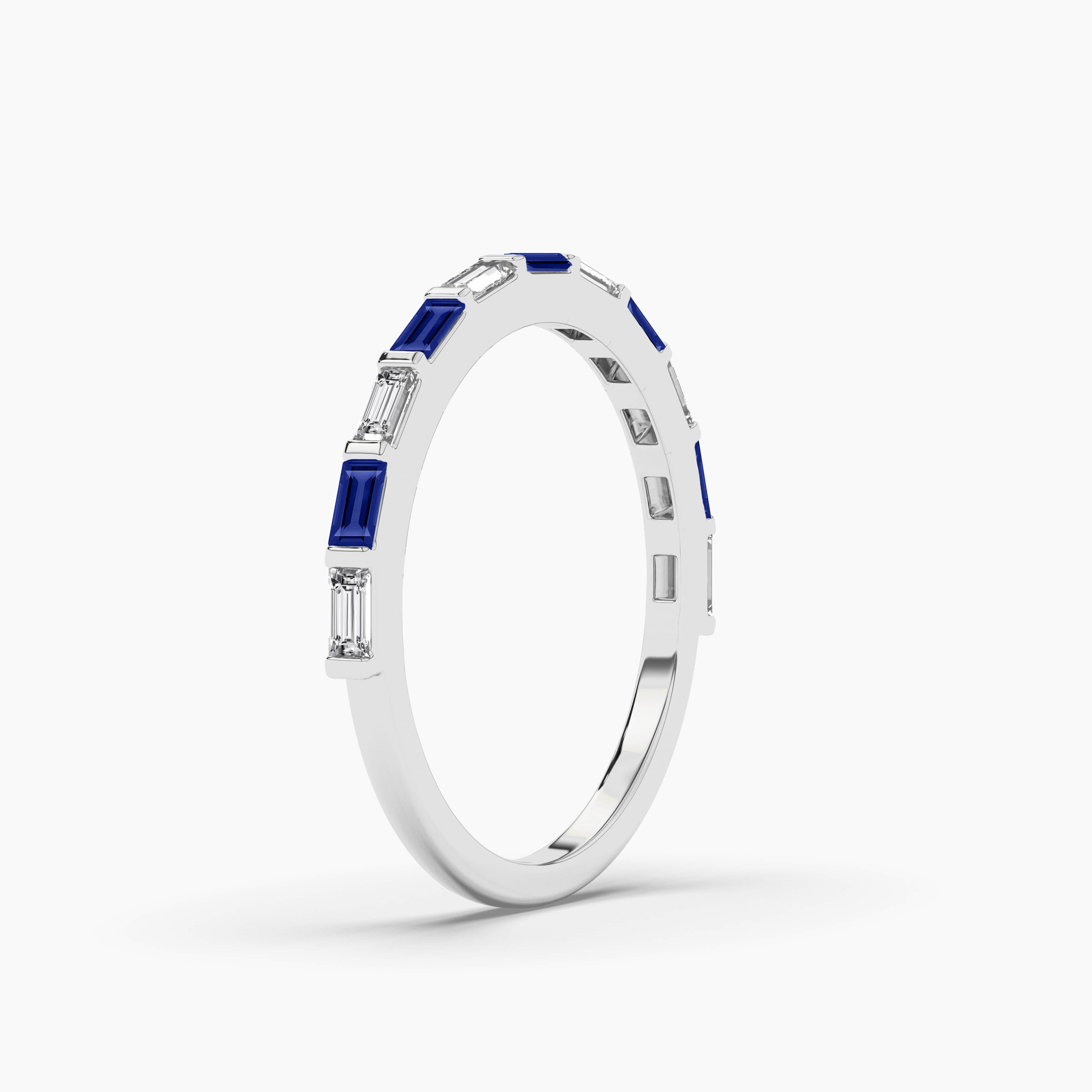 Sapphire and Moissanite Baguette Wedding Band