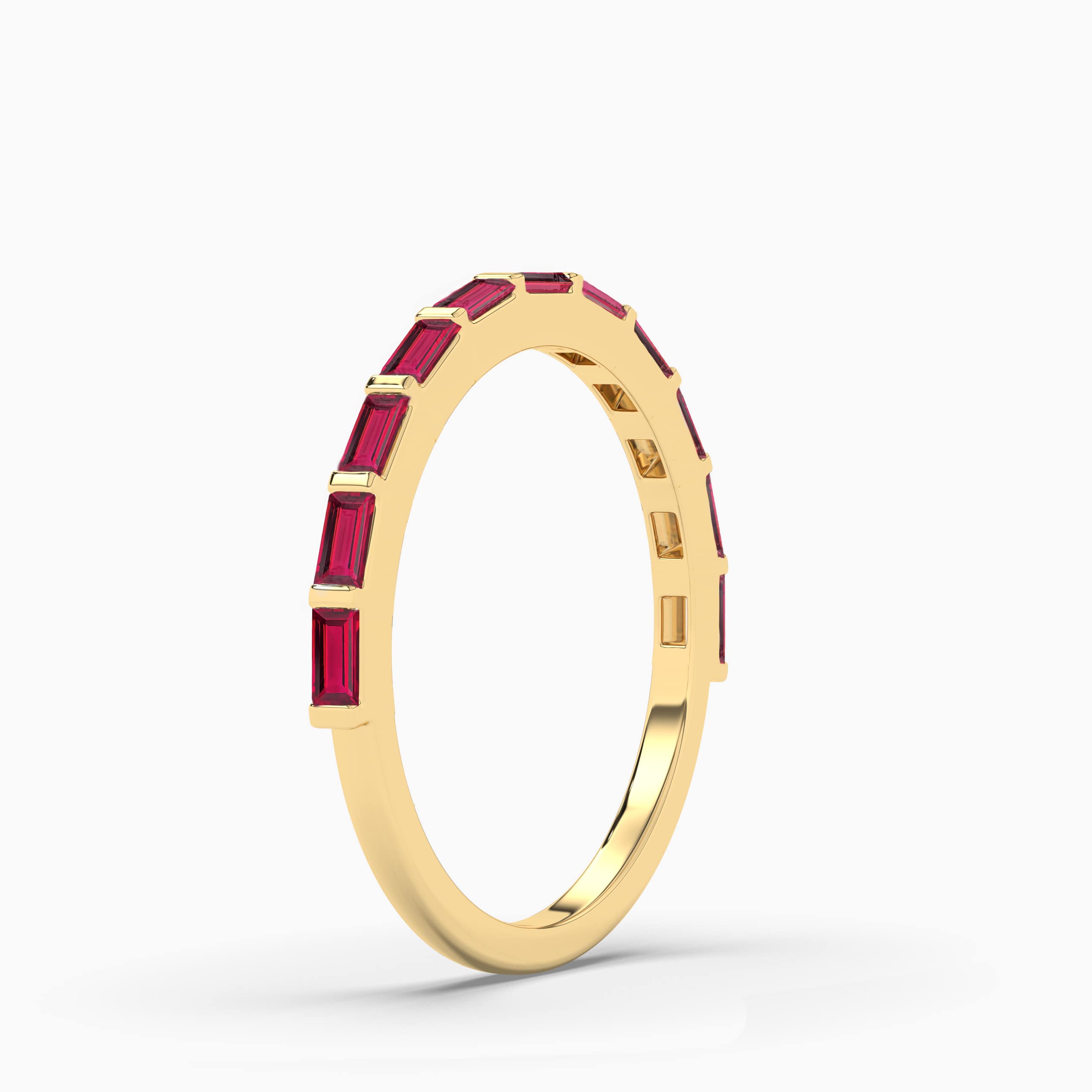 Natural Ruby Baguette Bar Ring Yellow Gold