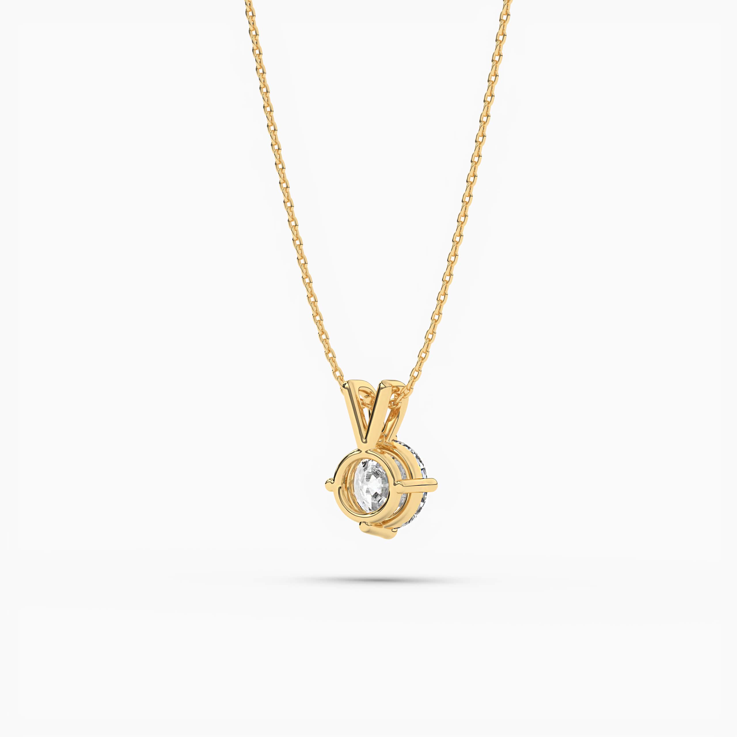 Diamond Solitaire Three Prong Pendant Necklace Yellow Gold