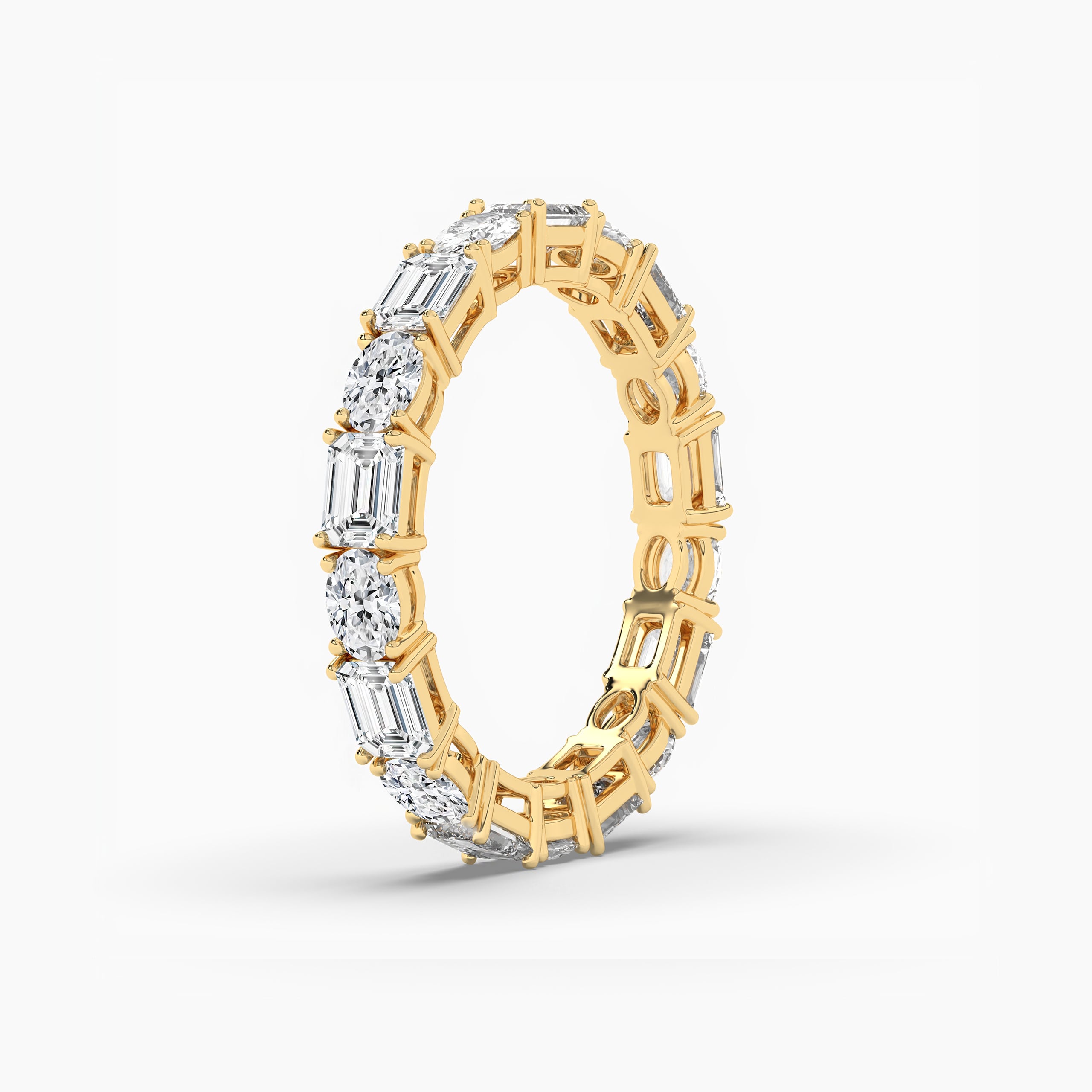 East-West Emerald & Oval Cut Lab Diamond Band In Yellow Gold