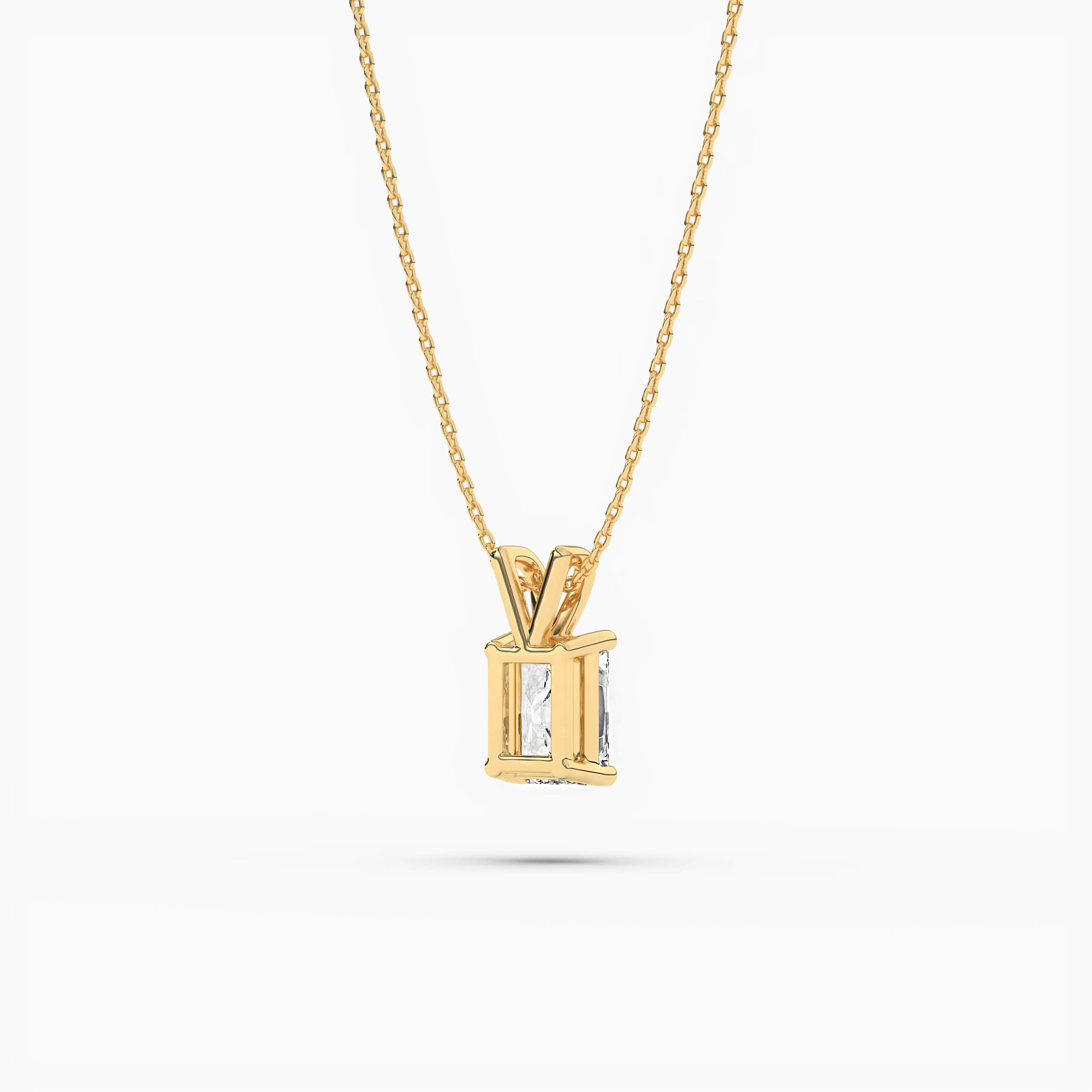 Radiant Cut Lab Created Diamond Solitaire Pendant Solid Yellow Gold