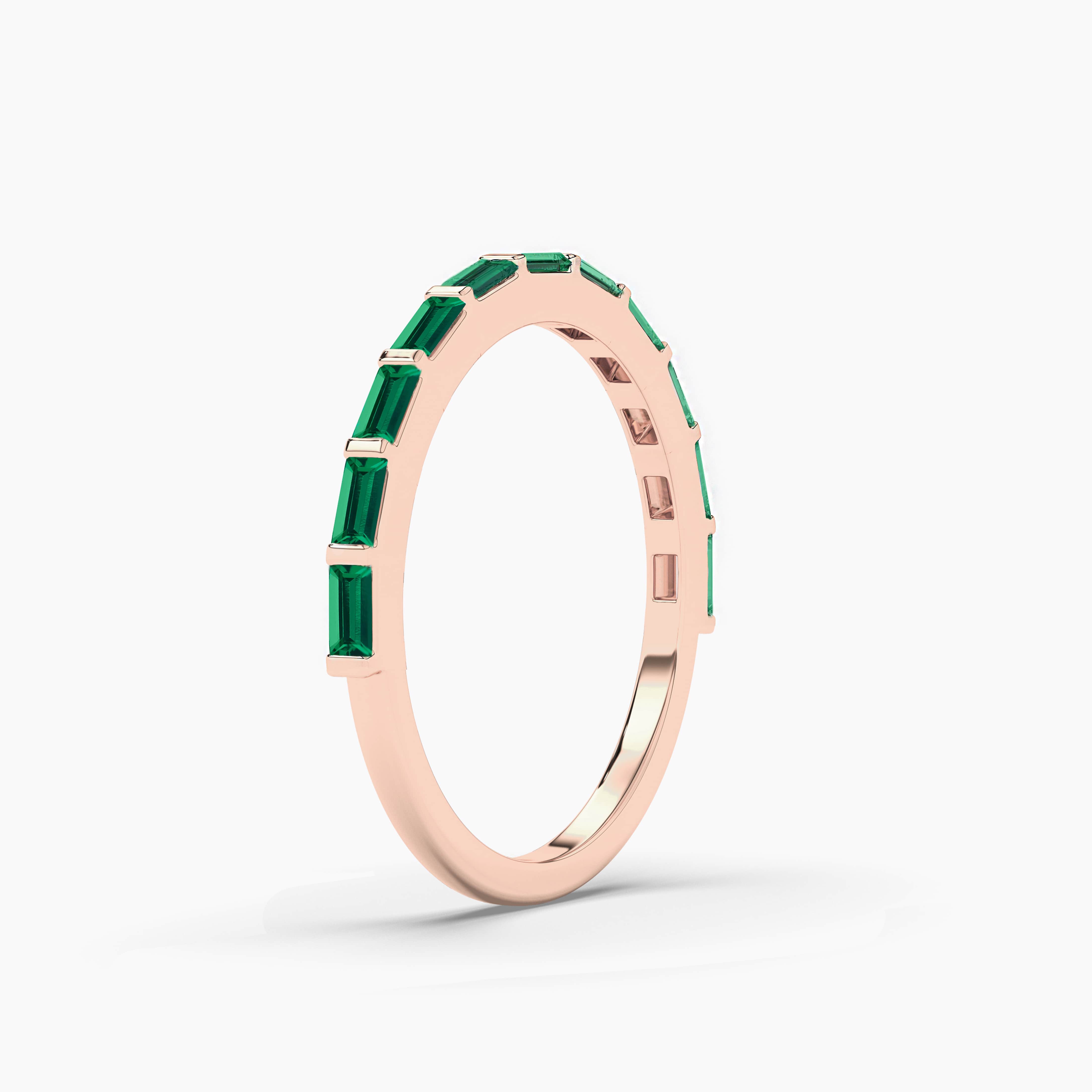 Horizontal Green Emerald Baguette Eternity Ring