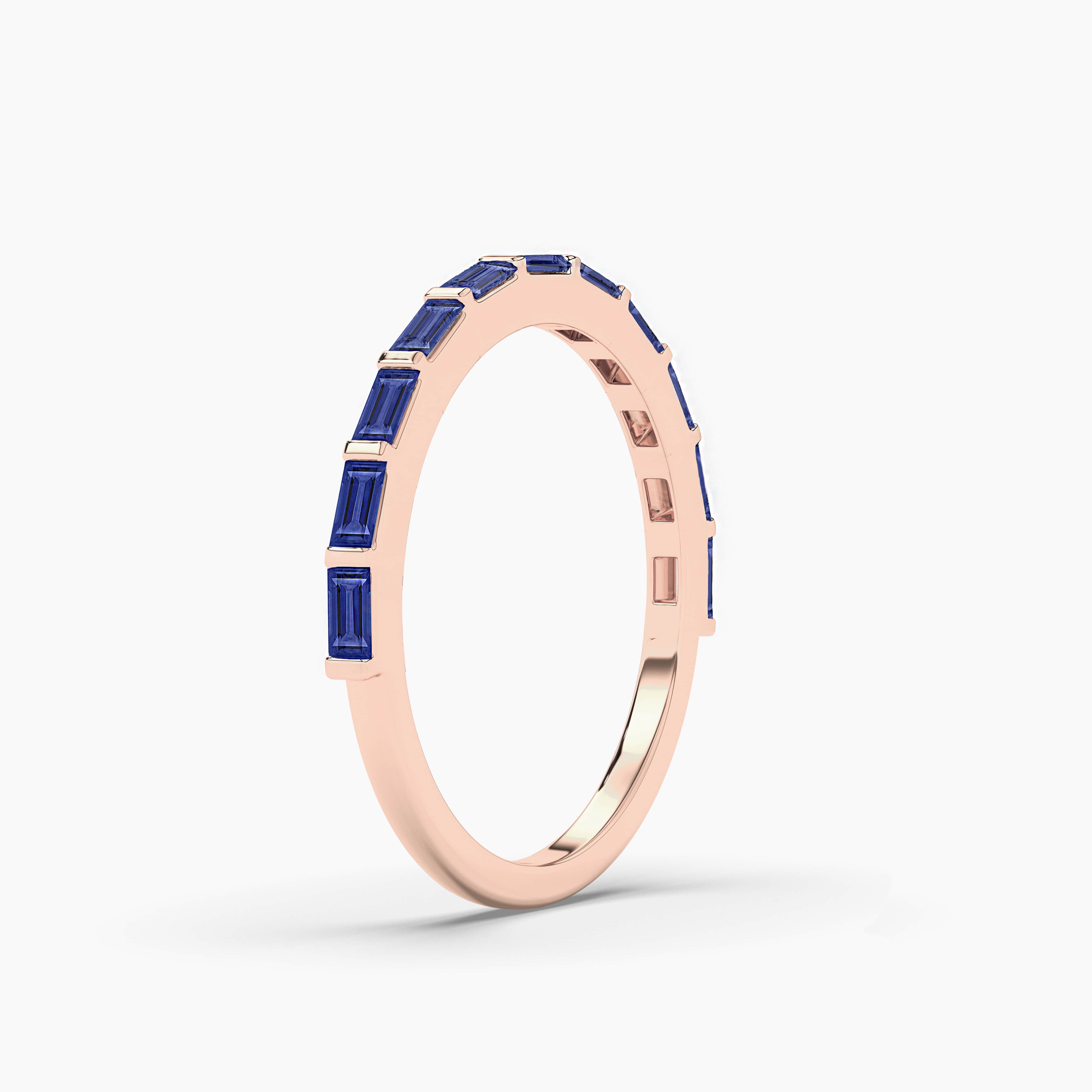 Blue Sapphire And Baguette Rose Gold Wedding Ring