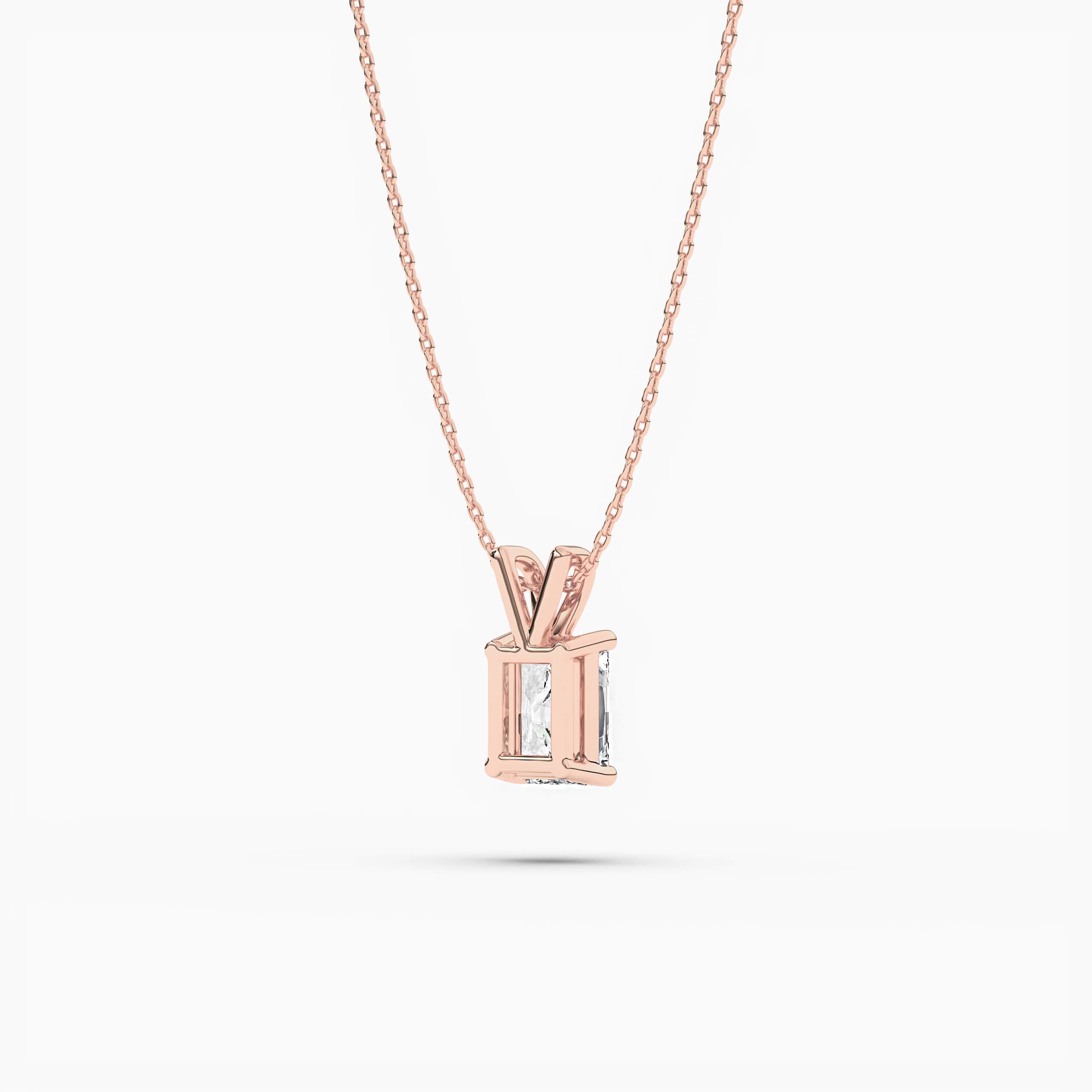 Radiant Cut Diamond Solitaire Pendant In Rose Gold