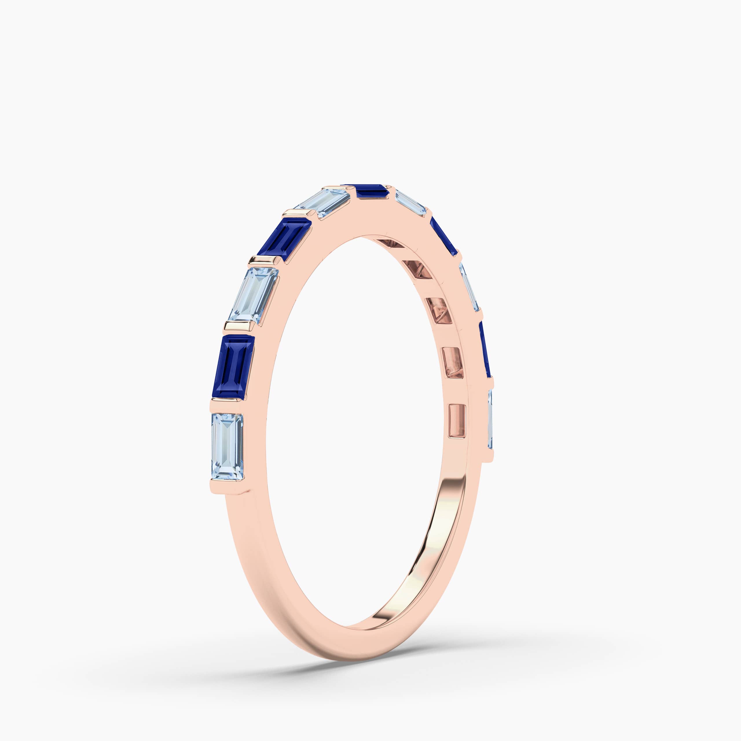 Baguette Blue Sapphire And Aquamarine Band in Rose Gold