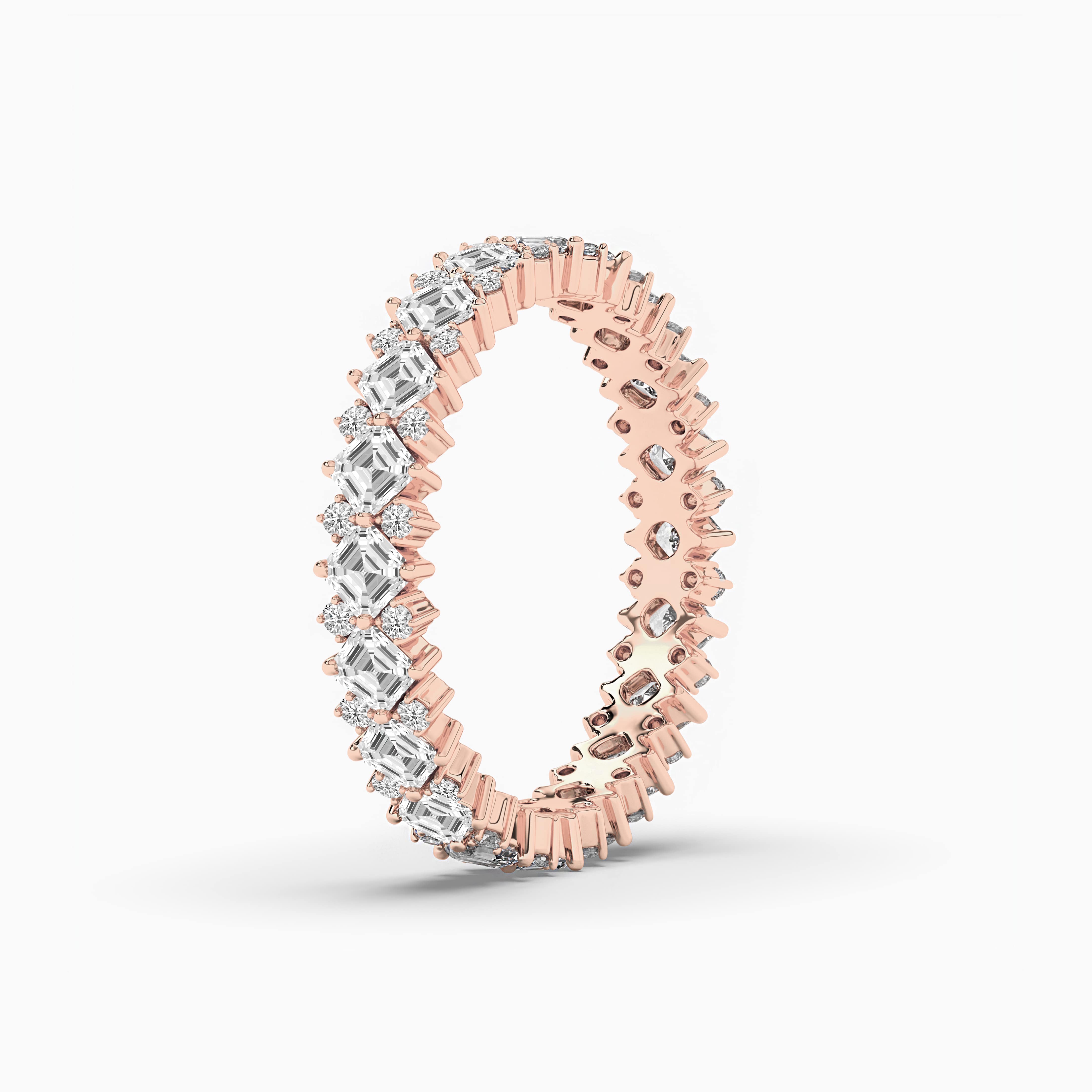 Round And Asscher Diamond Eternity Band Rose Gold For Women
