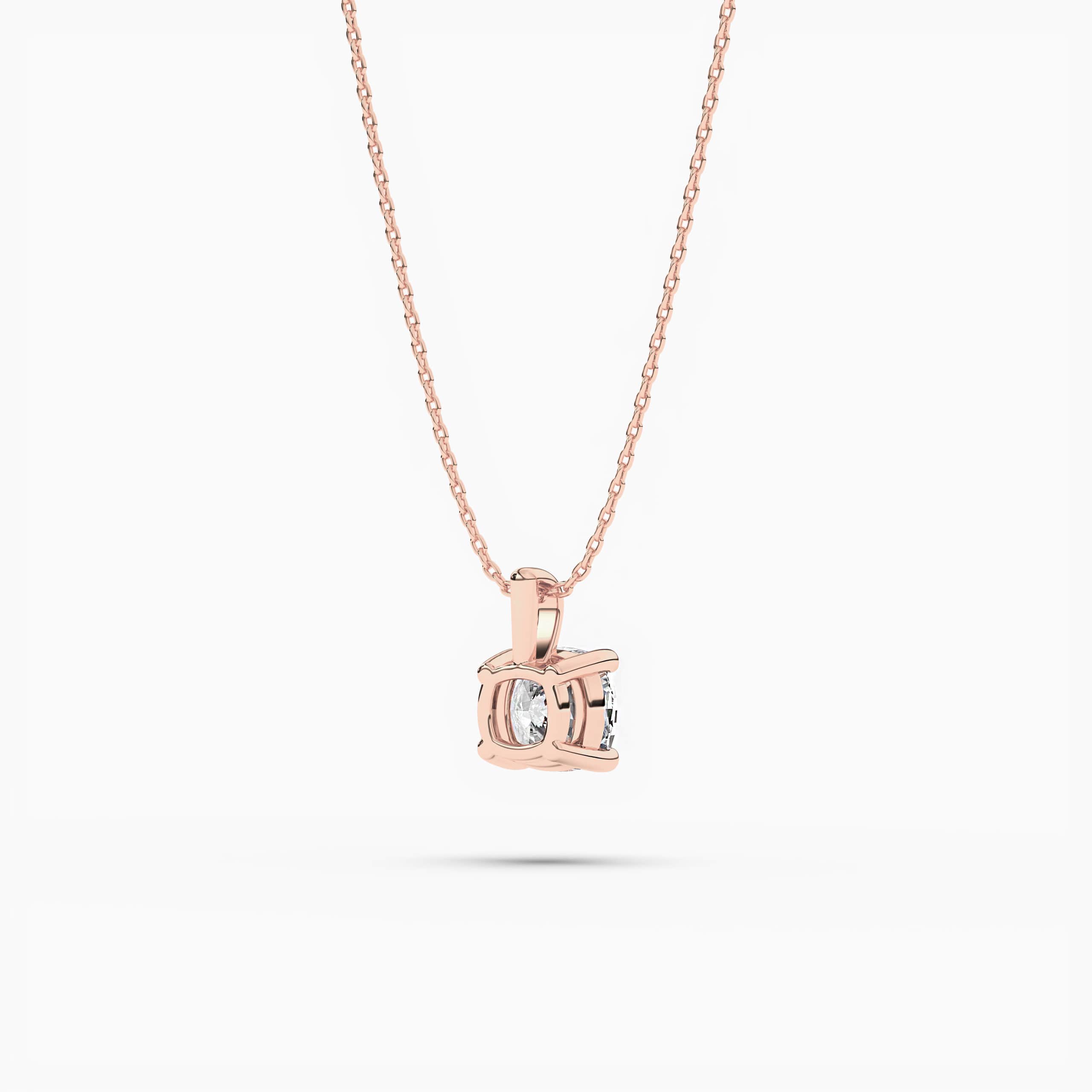 Cushion Cut Diamond Solitaire Pendant Necklace Rose Gold