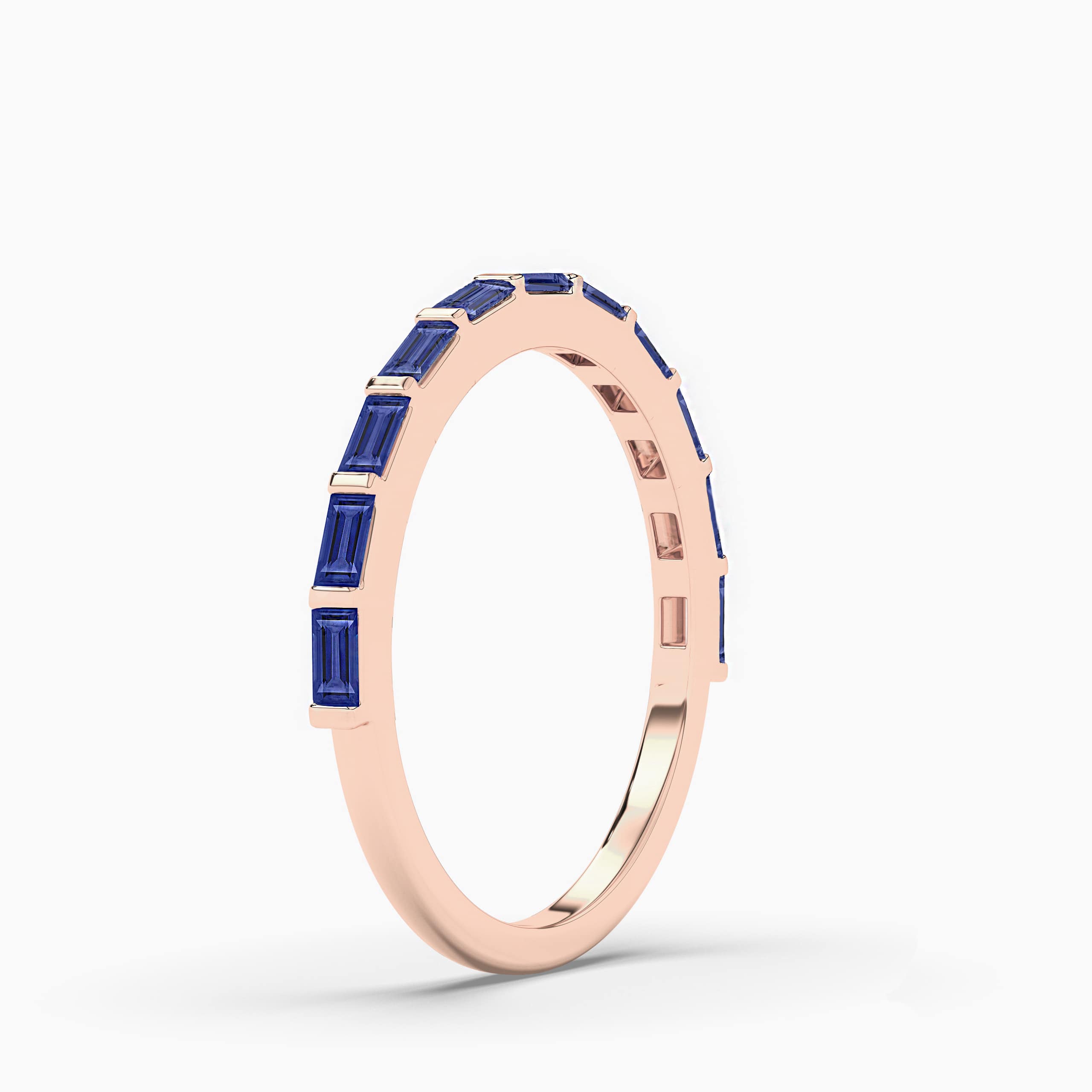Blue Sapphire And Baguette Rose Gold Wedding Ring