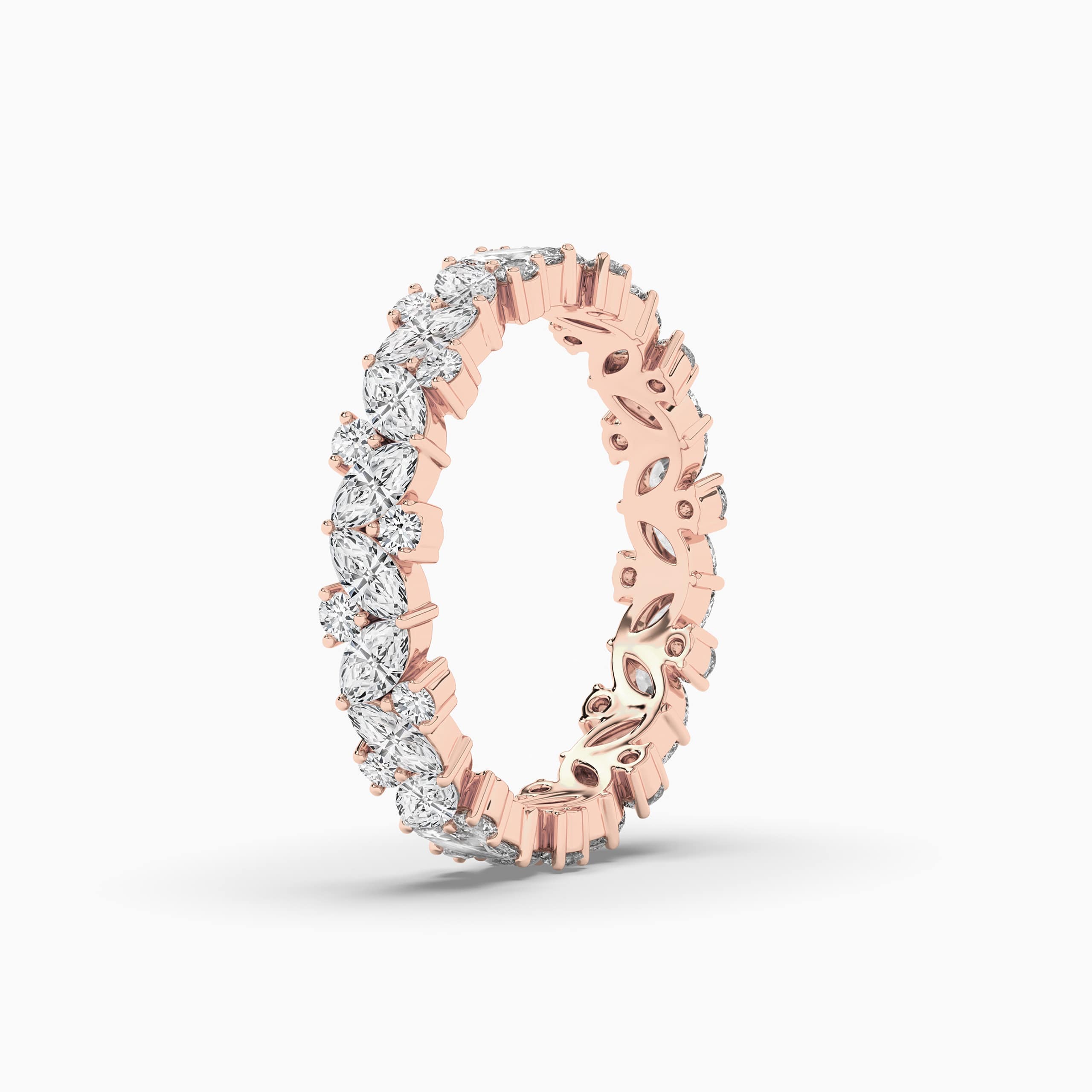 Rose Gold Multi Stone Eternity Wedding Band In Marquise And Round Band