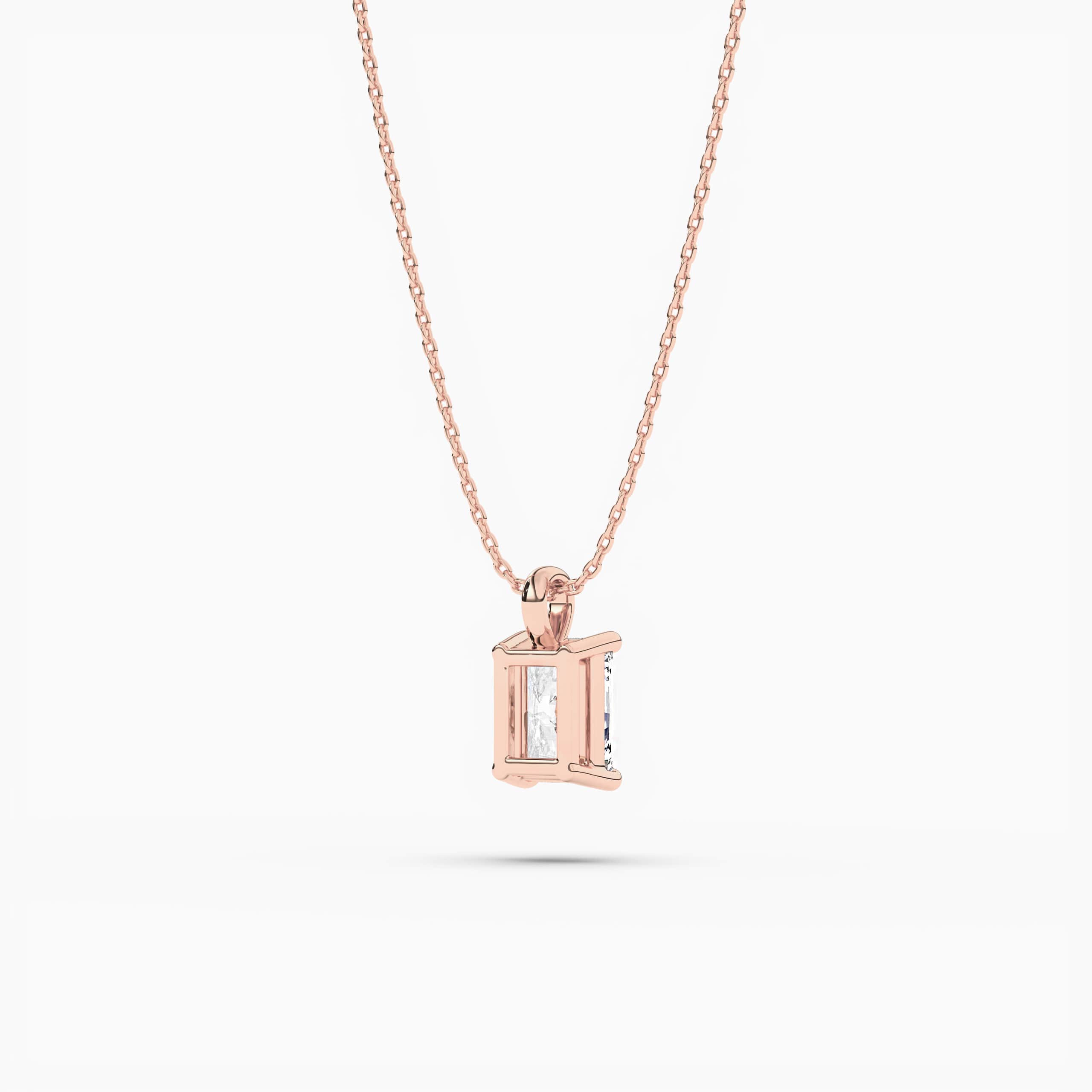 Solitaire Radiant Diamond Pendant In Rose Gold