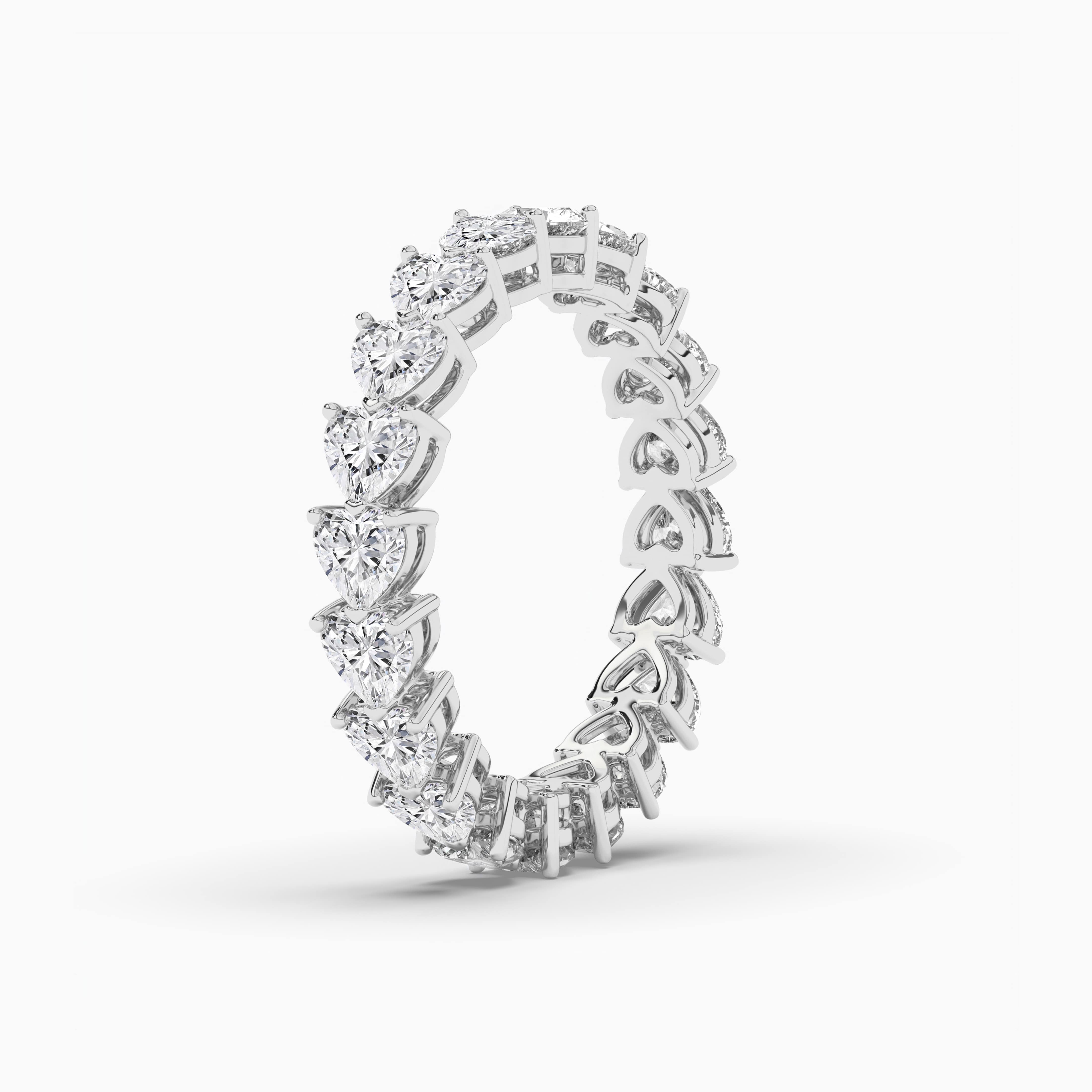 Wedding Band with Heart Diamonds in White Gold